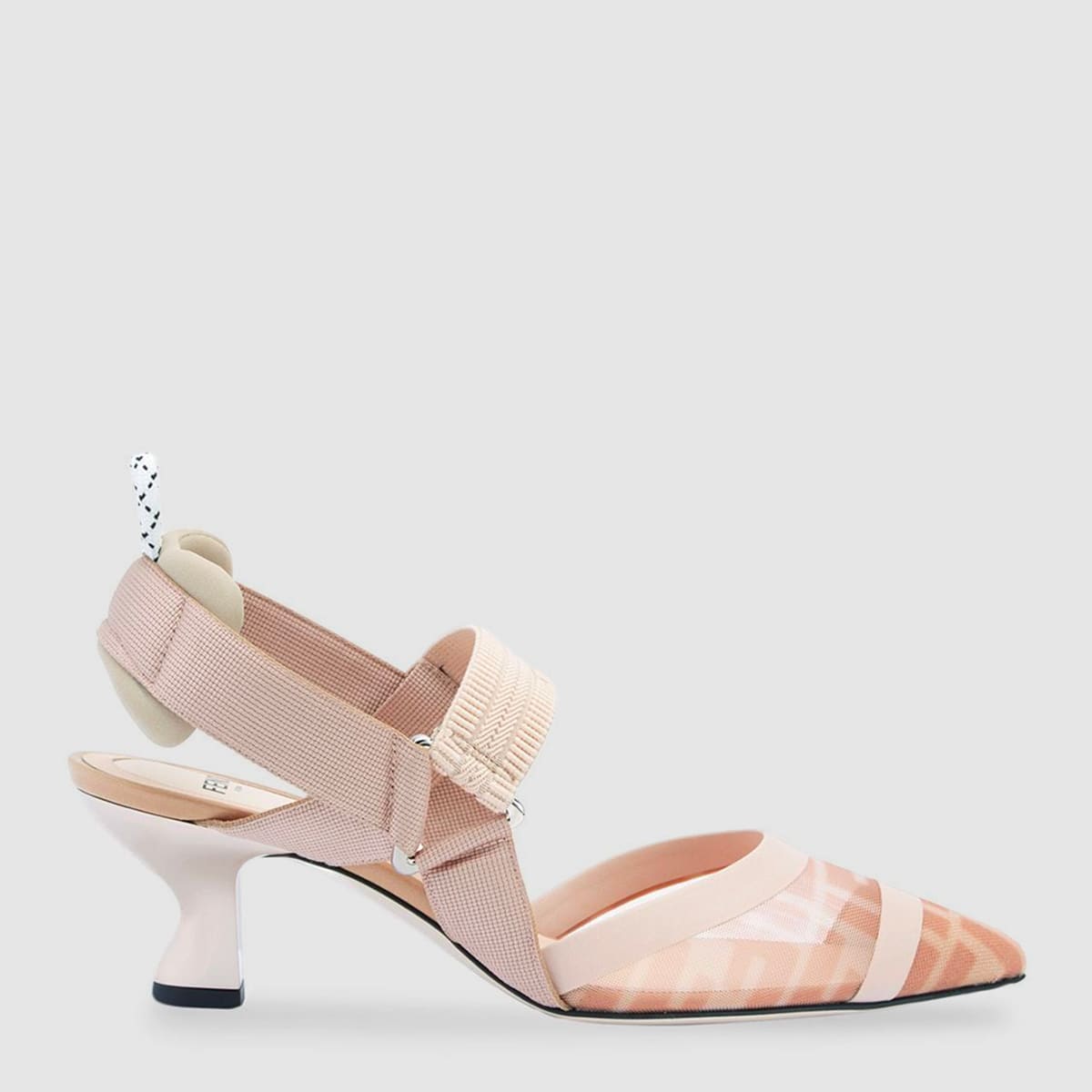 Fendi Black Leather And Mesh Slingbacks With Medium Heel In Pink
