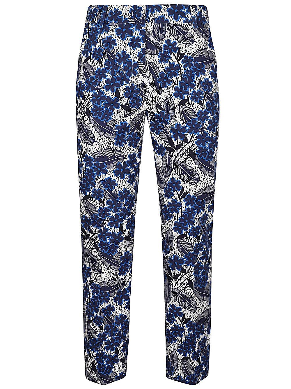 Shop Weekend Max Mara Floral Printed Cropped Trousers In Bluette