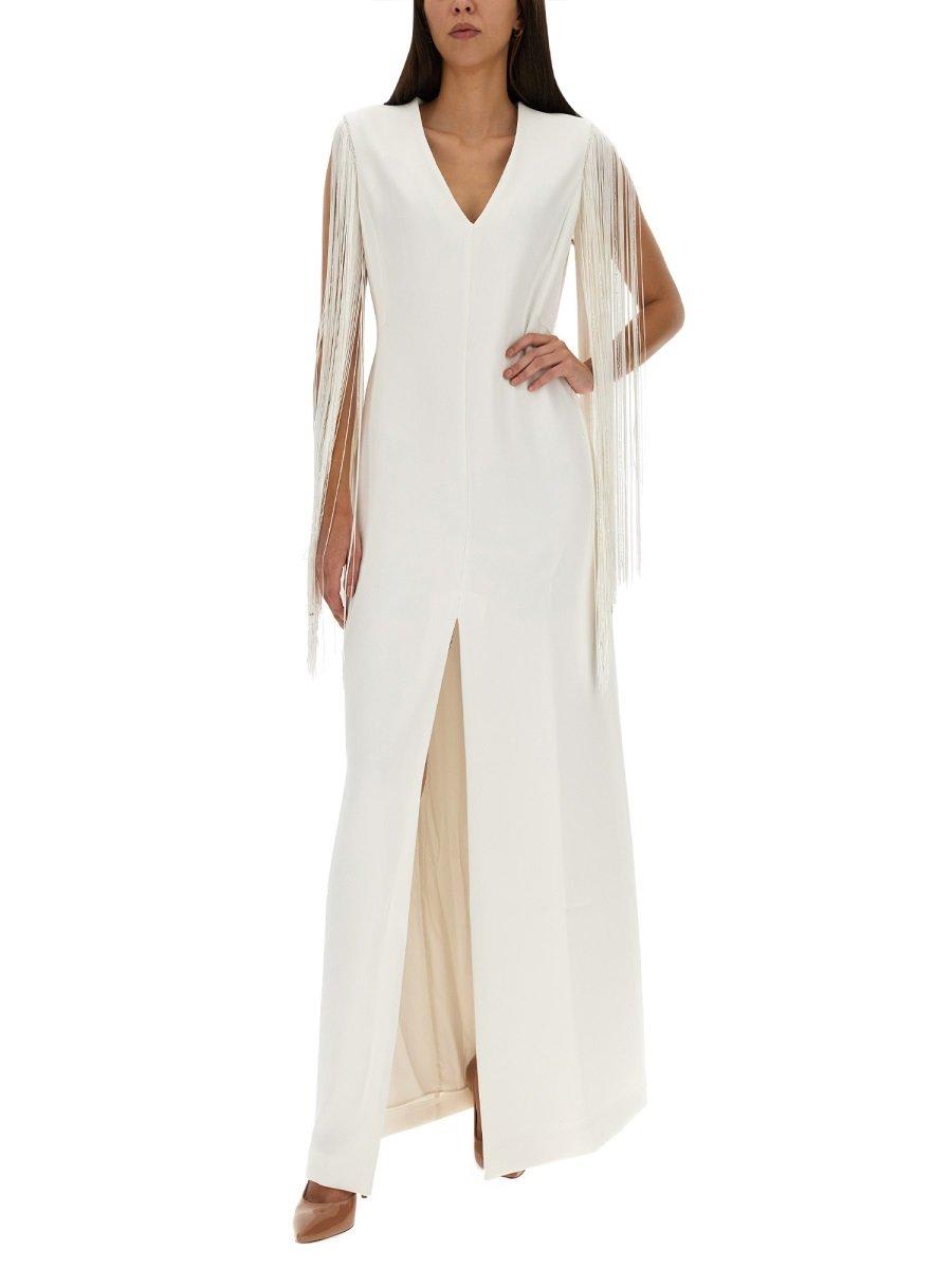 Shop Max Mara V-neck Fringed Dress In White
