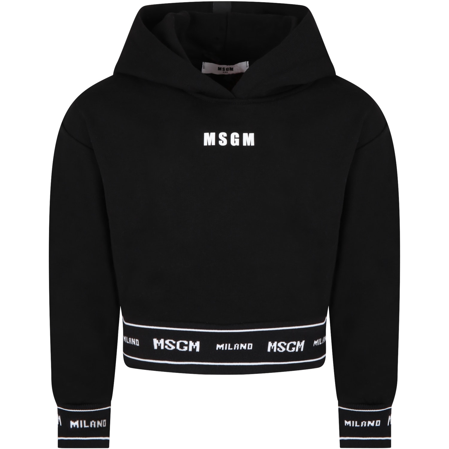 MSGM Black Sweatshirt For Girl With White Logo
