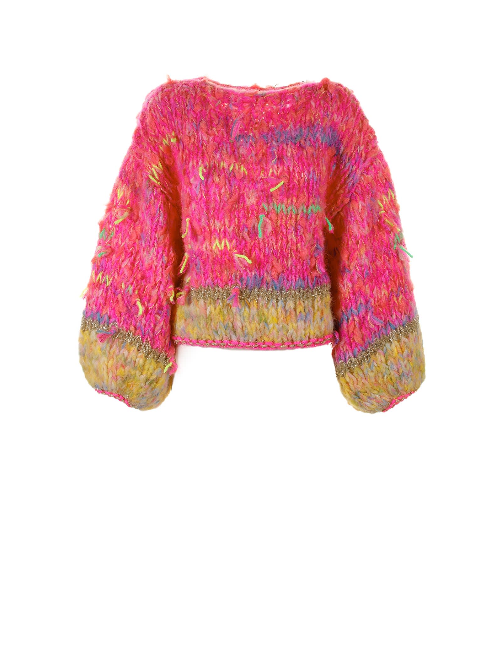 Nizhoni Sweater Thora Hand Knitted With Multicolored Yarns In Rosa