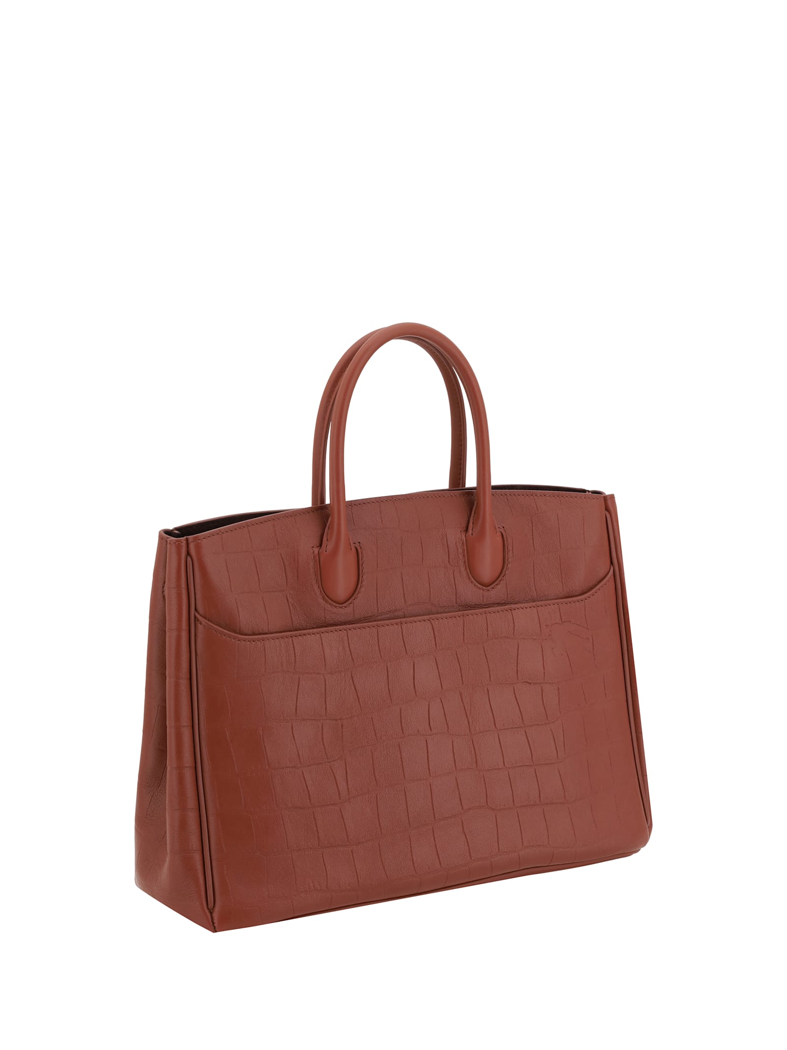 Burberry Croco Leather Tote Bag With Gold Hardware In Rust