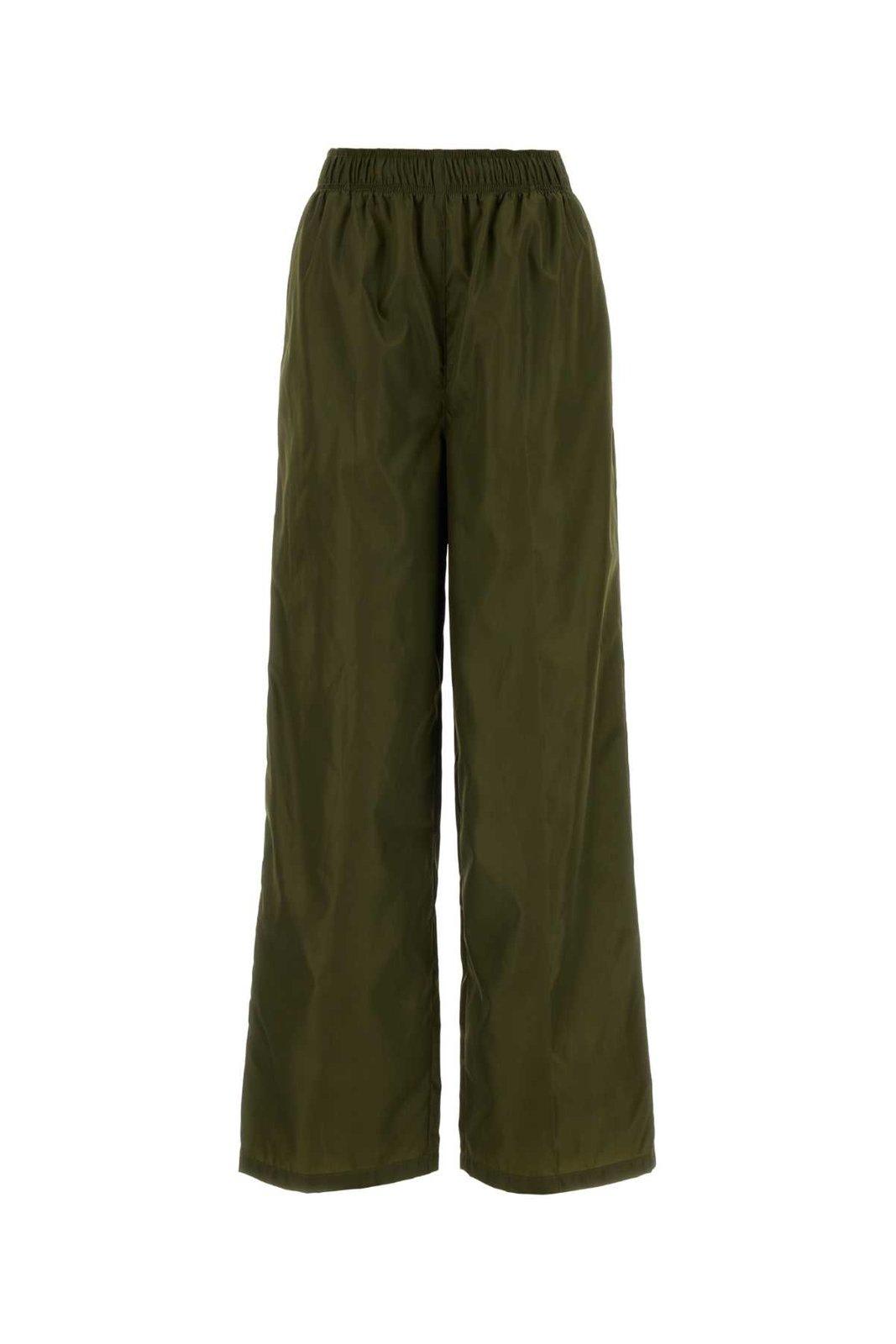 Shop Prada Elasticated Waistband Straight-leg Trousers In Loden