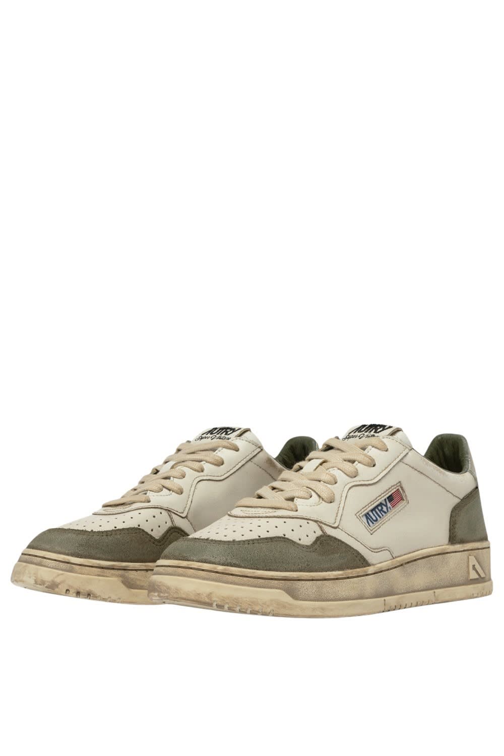 Autry Supvint Lowleat Suede Lizard Silv Sneaker In Neutral