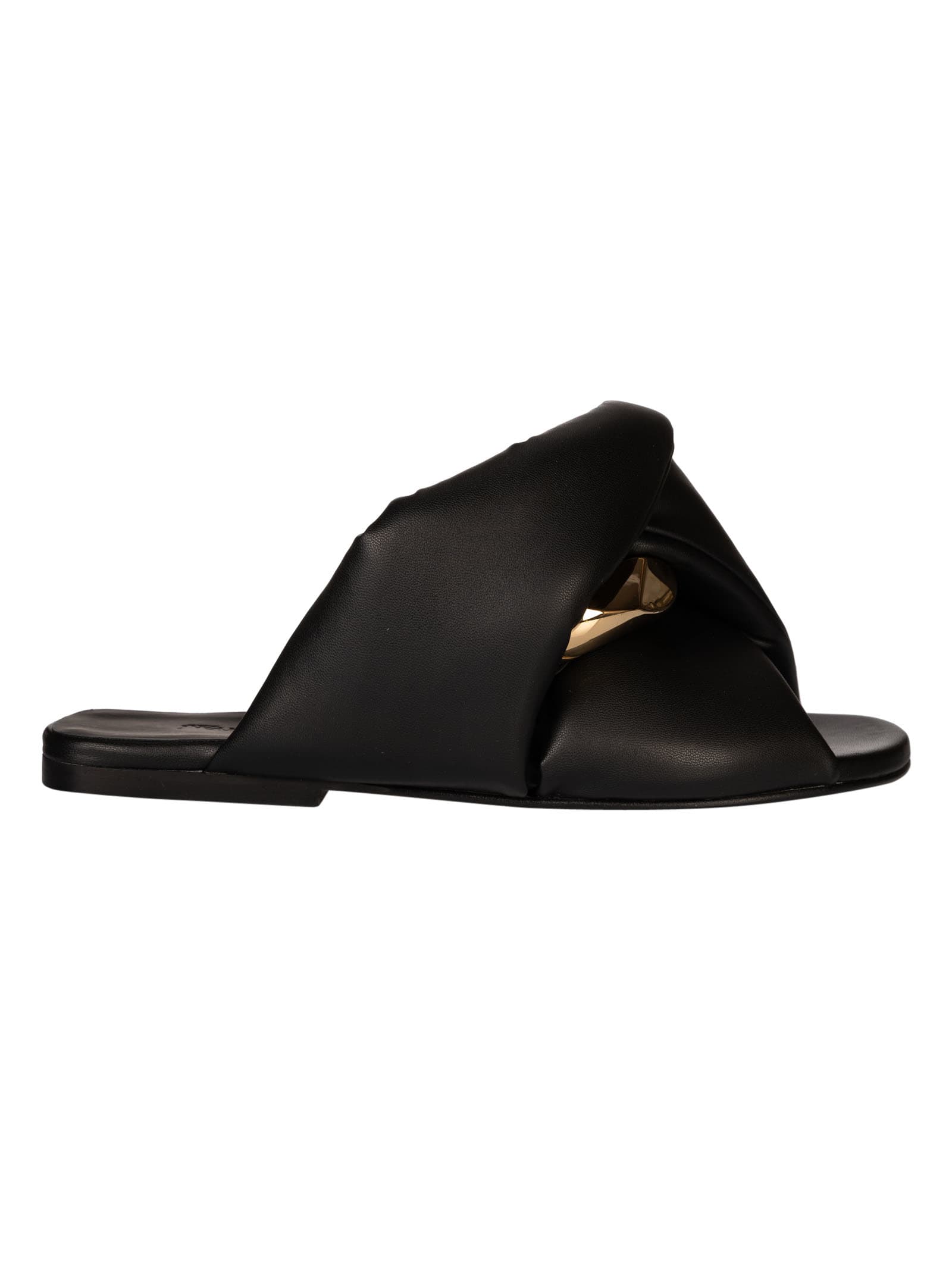 Jw Anderson Twist Chain Flat Slide Sandals In Black
