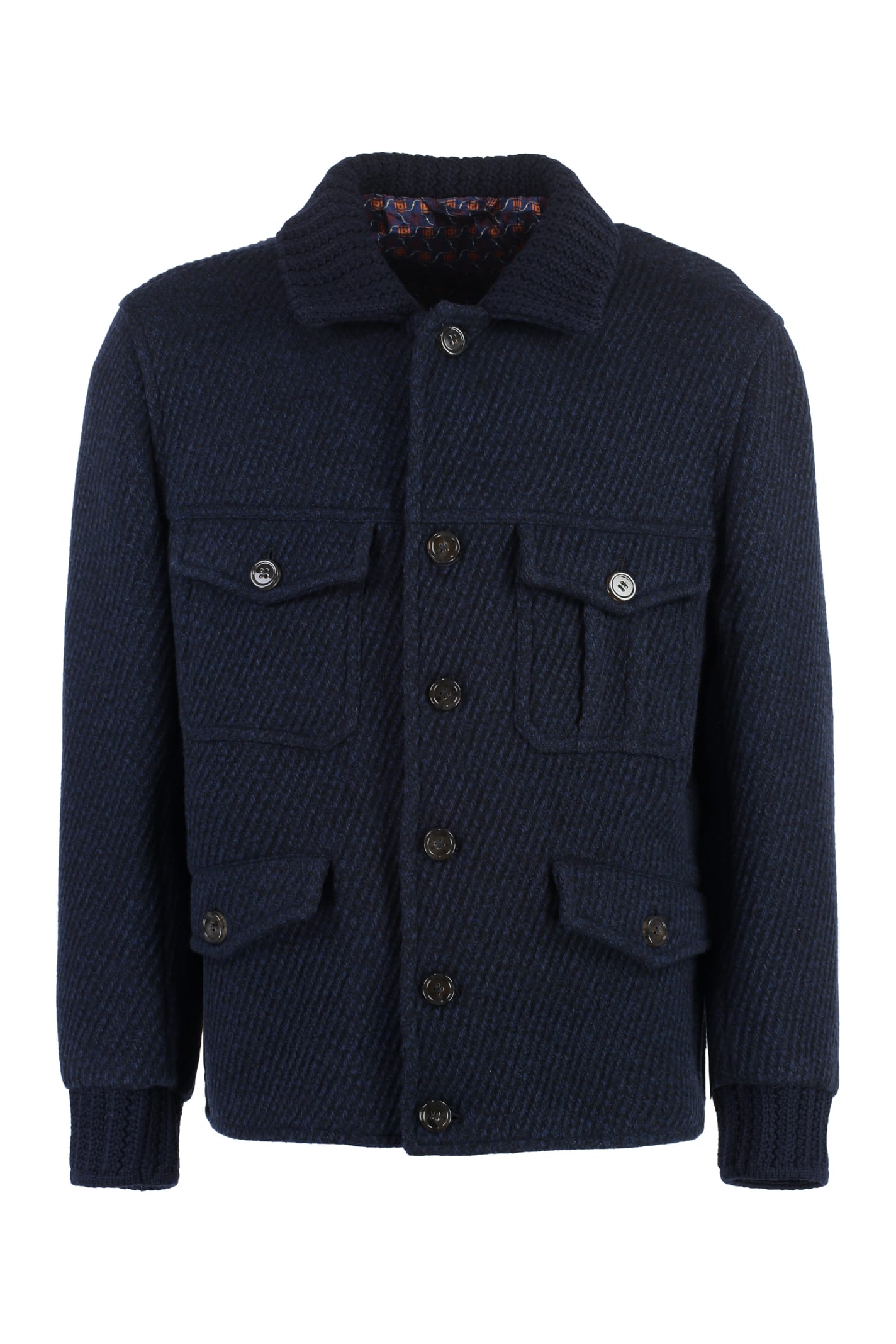 Shop Etro Wool Knit Jacket In Blue