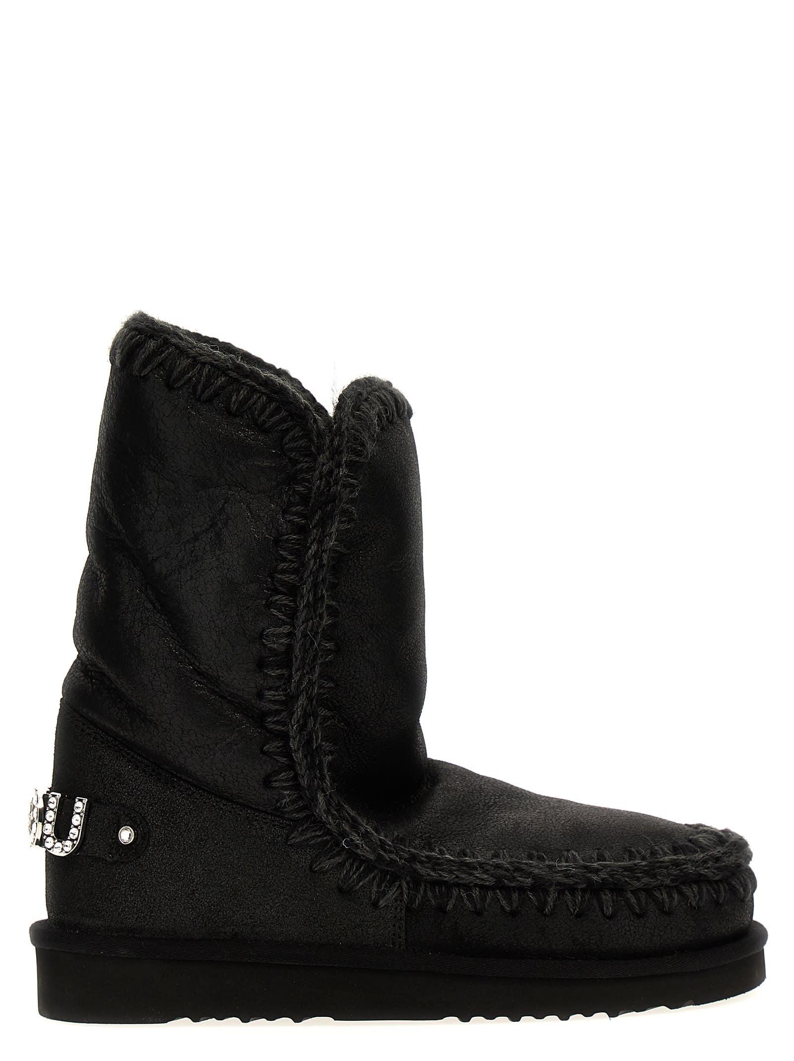 Shop Mou Eskimo 24 Rhinestone Logo Ankle Boots In Black