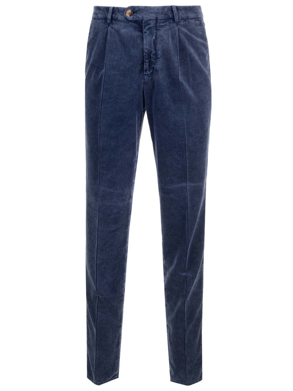 Shop Brunello Cucinelli Blue Corduroy Trausers