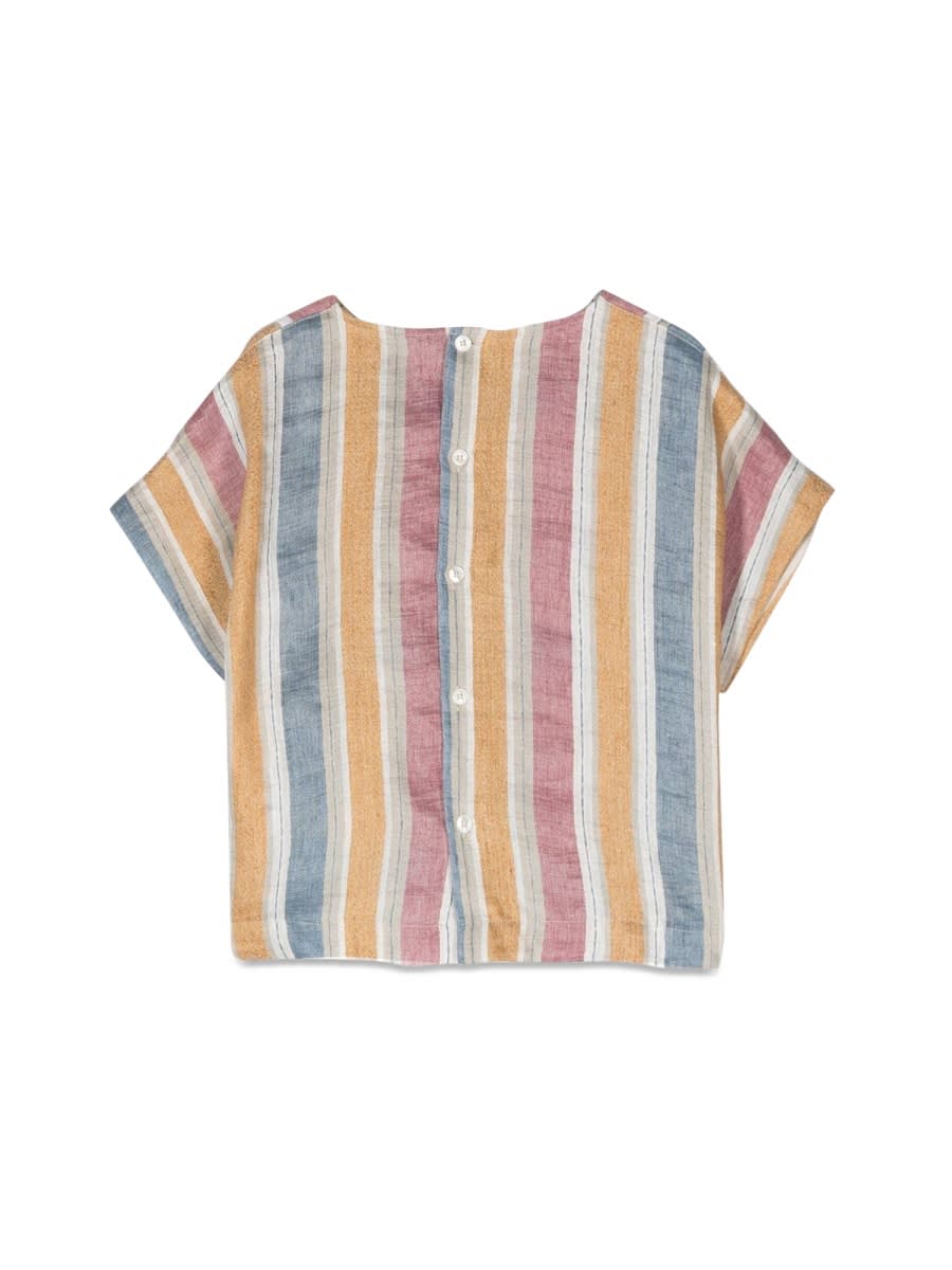 Il Gufo Striped Short Sleeve Blouse In Multicolour