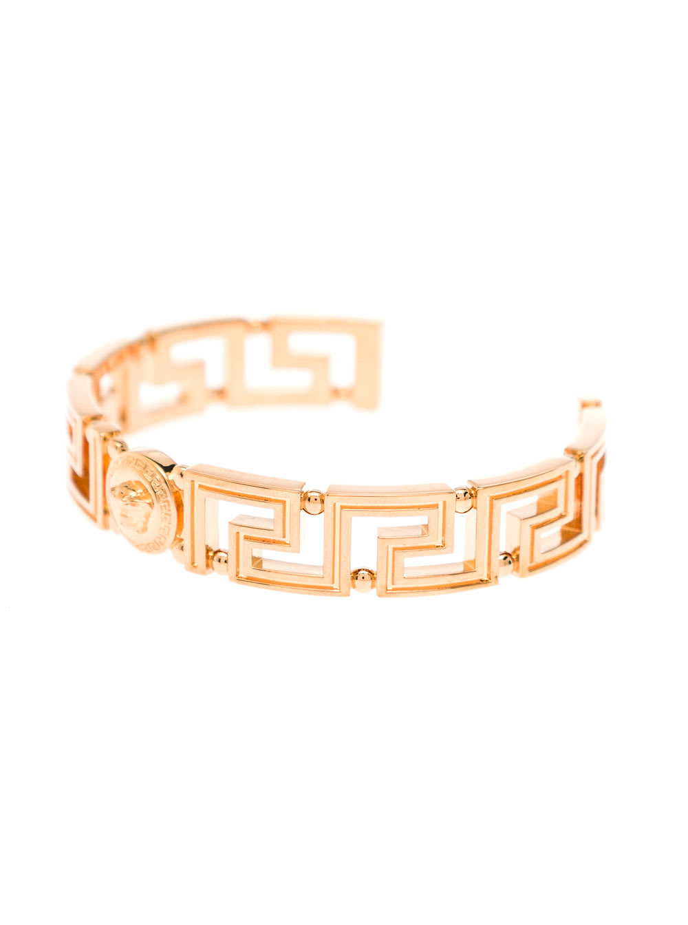 Shop Versace Squared Greca Rigid Gold Colored Metal Bracelet  Woman In Metallic