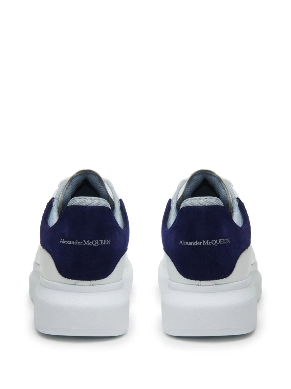 Shop Alexander Mcqueen White Oversized Sneakers With Navy And Light Blue Details