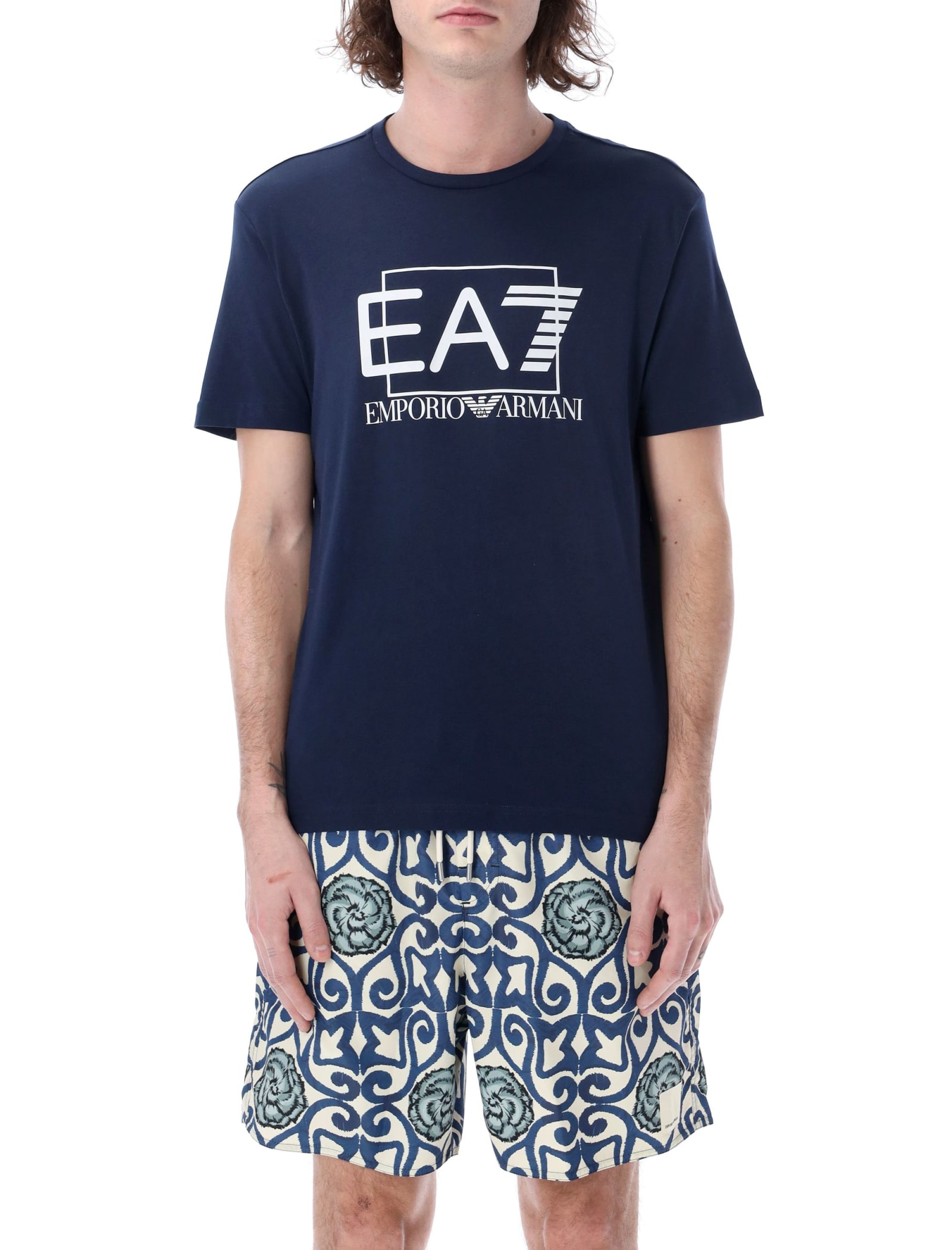 Ea7 Visibility Pima Cotton T-shirt In Navy Blue