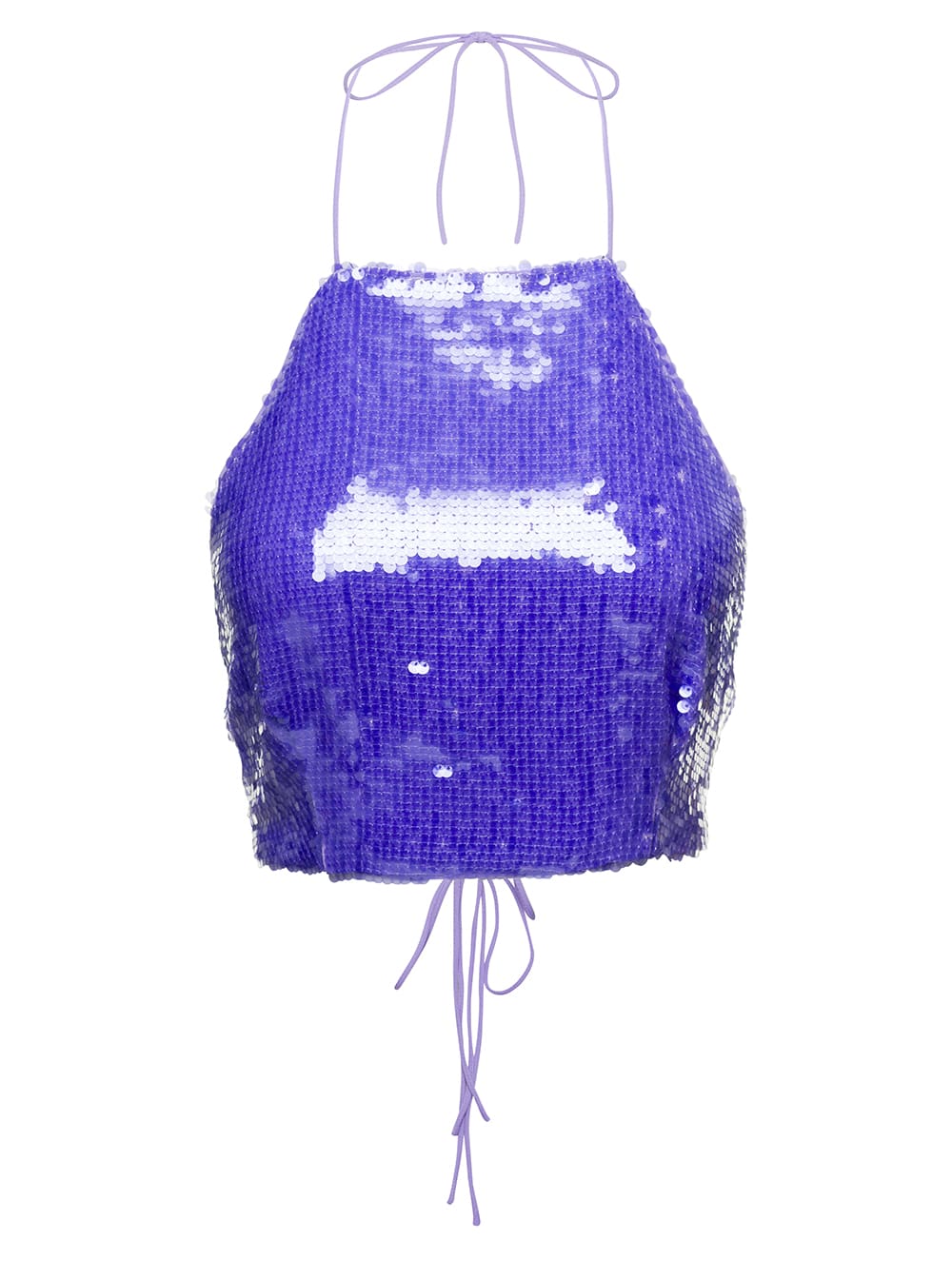lara Purple Halterneck Crop Top With All-over Paillettes In Polyester Woman