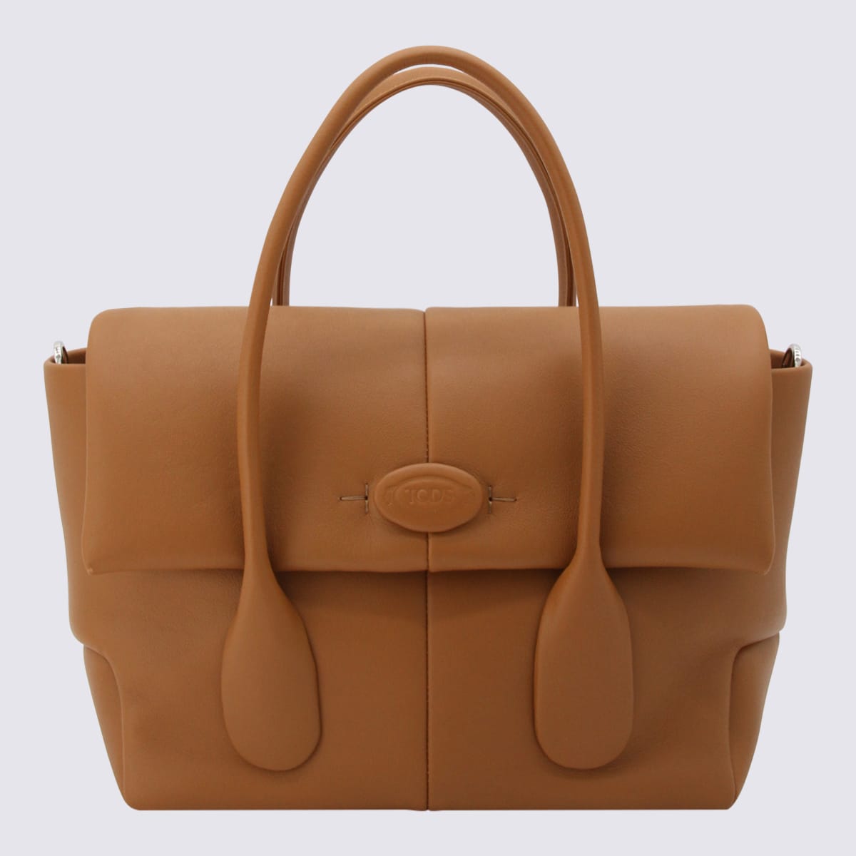 Tod's Tan Leather Reverse Flat Top Handle Bag In Brown