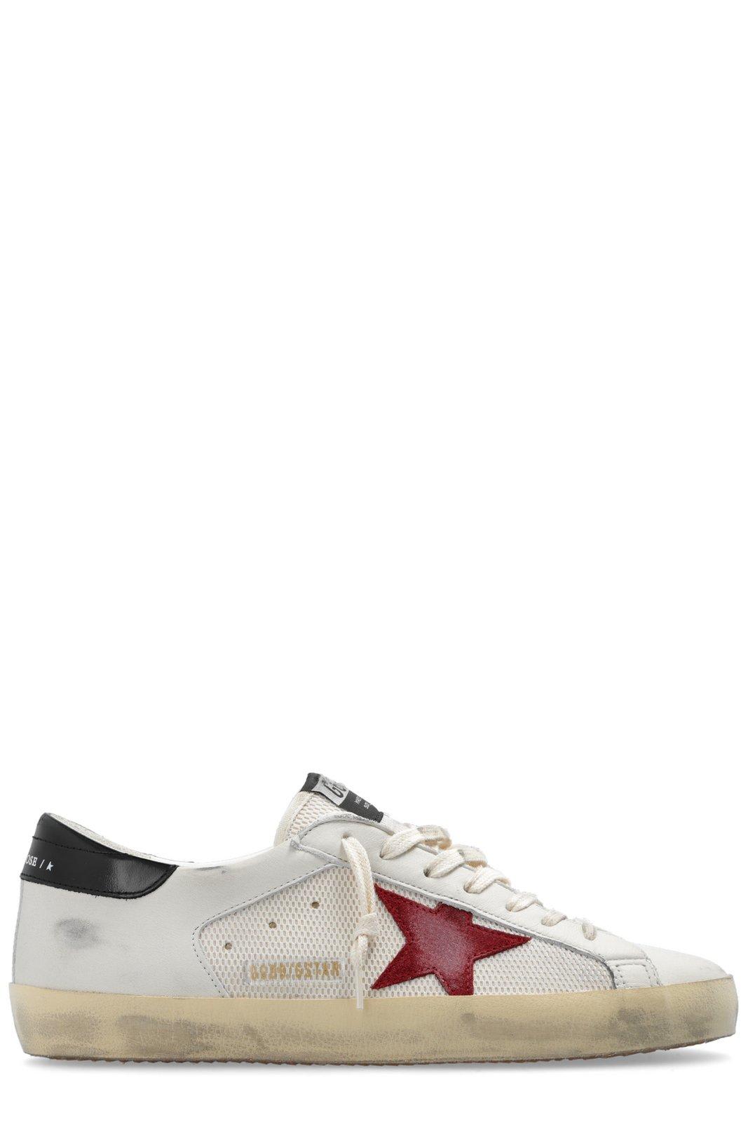 Shop Golden Goose Superstar Lace-up Sneakers In White/pomegranate/