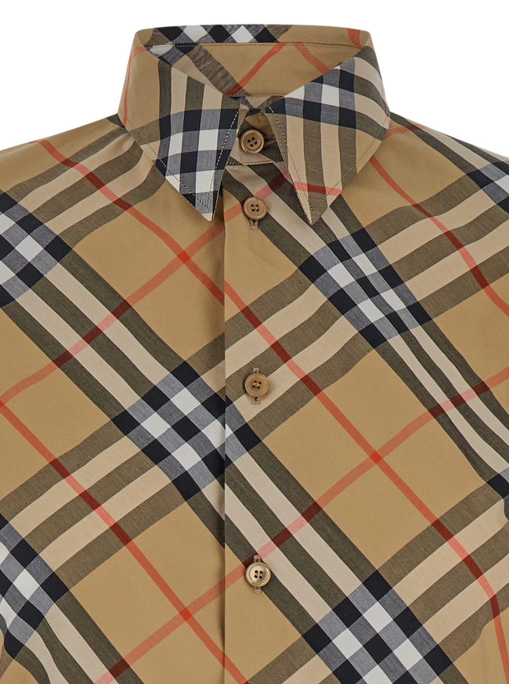 Shop Burberry Beige Shirt With All-over  Check Motif In Cotton Woman