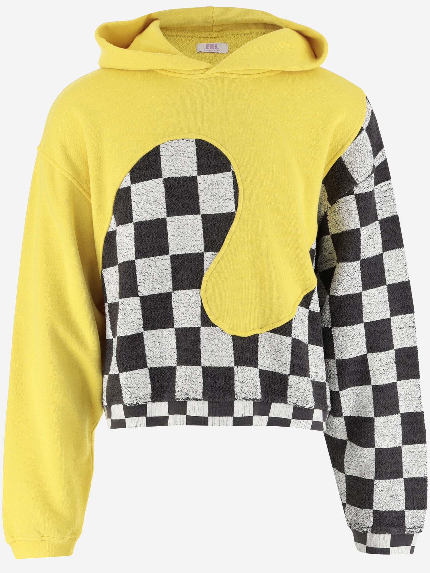 Shop Erl Cotton Sweatshirt With Graphic Pattern In Yellow Checker