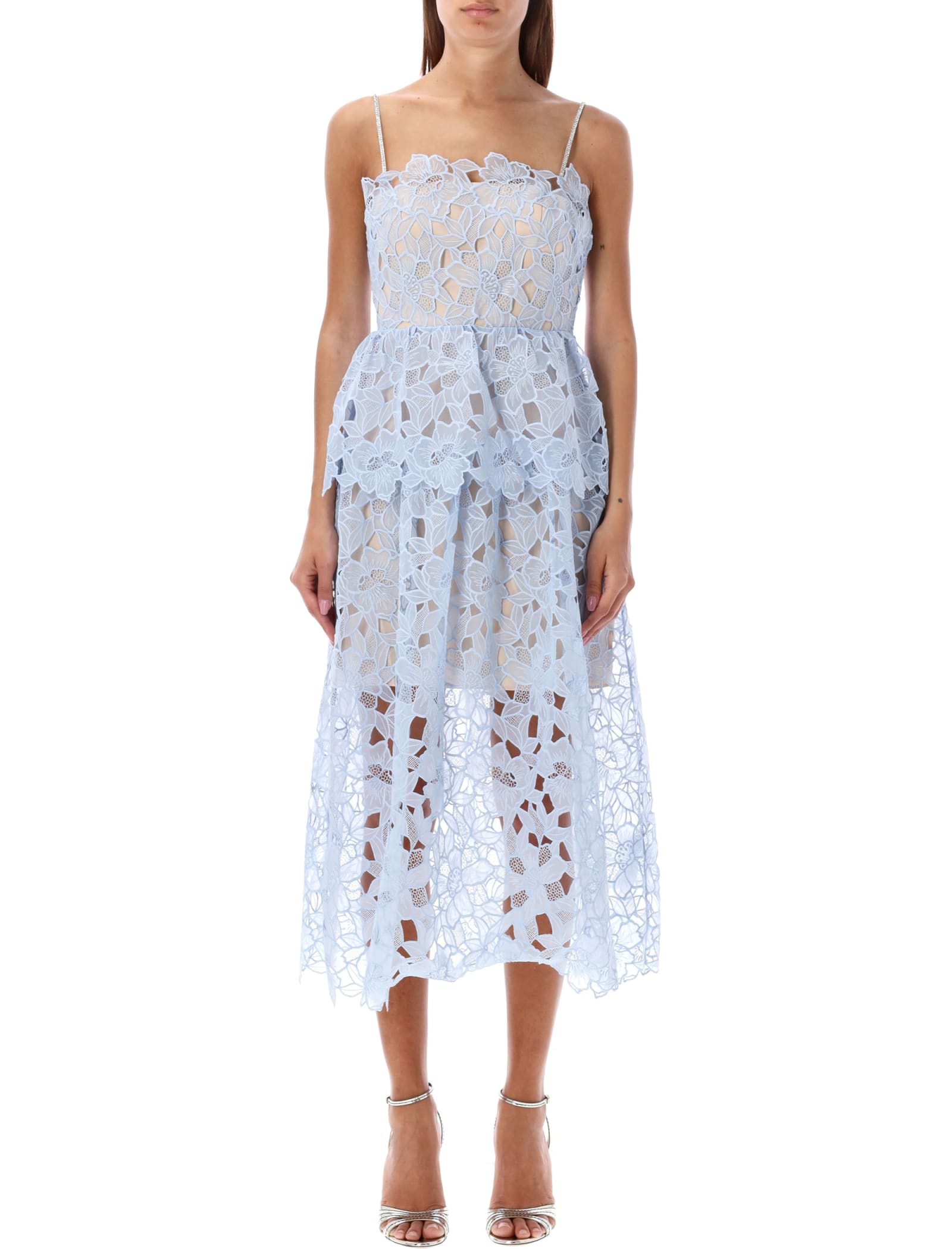 Shop Self-portrait Organza Lace Midi Dress In Light Blue