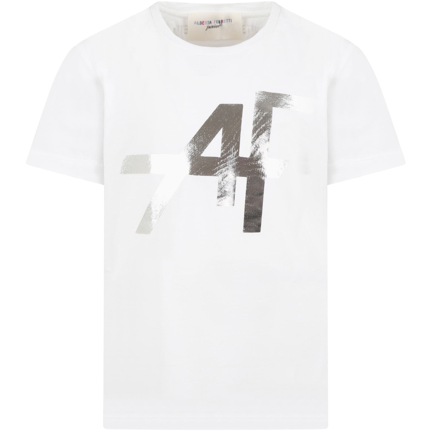 Alberta Ferretti White T-shirt For Girl With Silver Logo