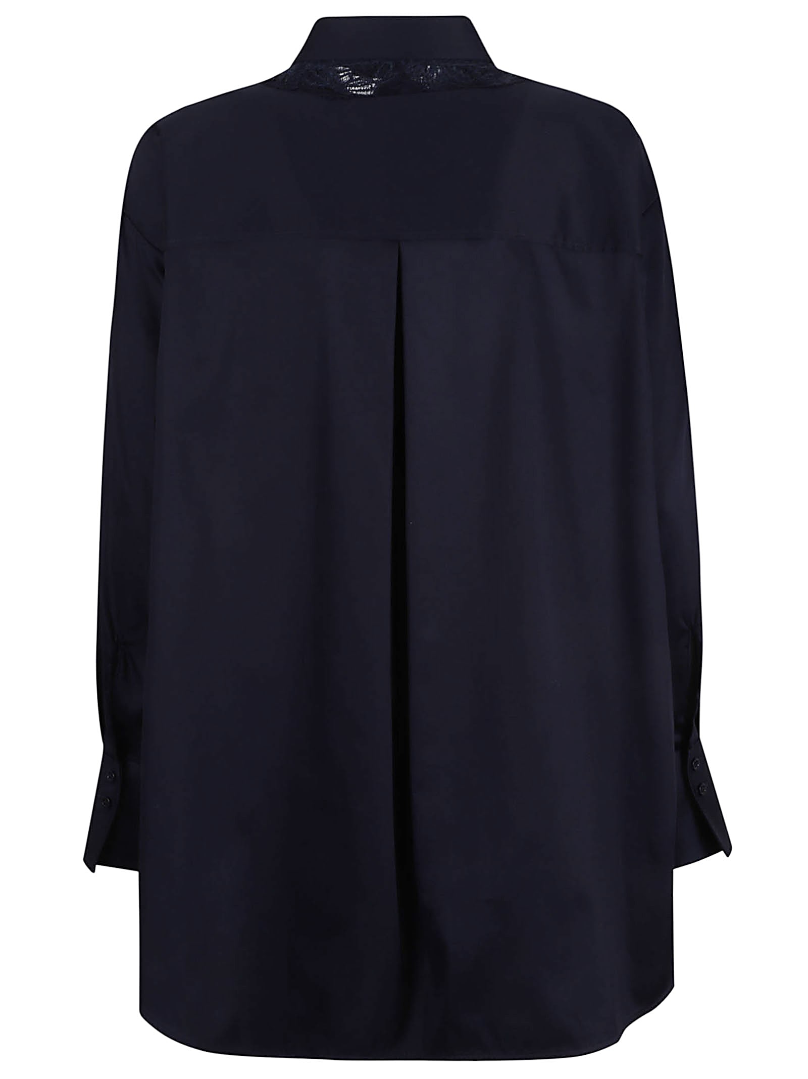 Ermanno Scervino Long Sleeve Collared Lace Detail Top In Blue