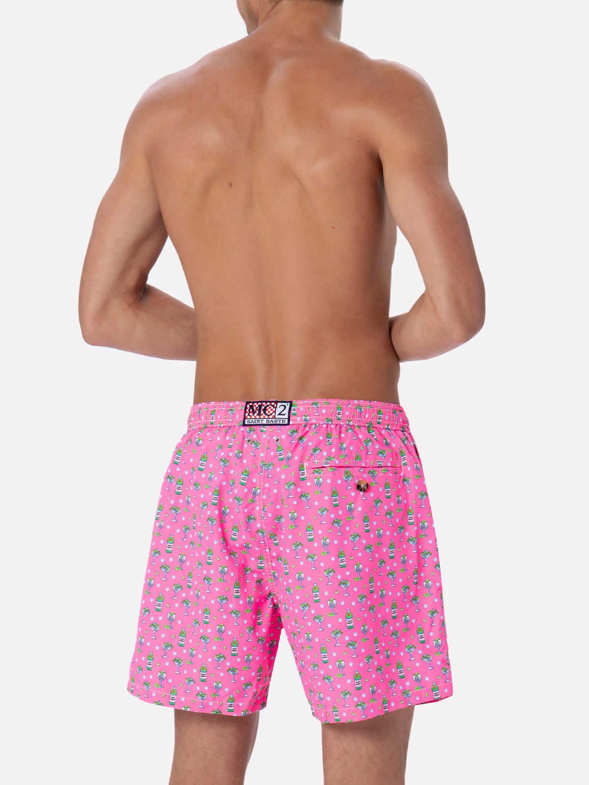 Shop Mc2 Saint Barth Man Lightweight Fabric Swim-shorts Lighting Micro Fantasy With Ice And Cocktail Print In Pink