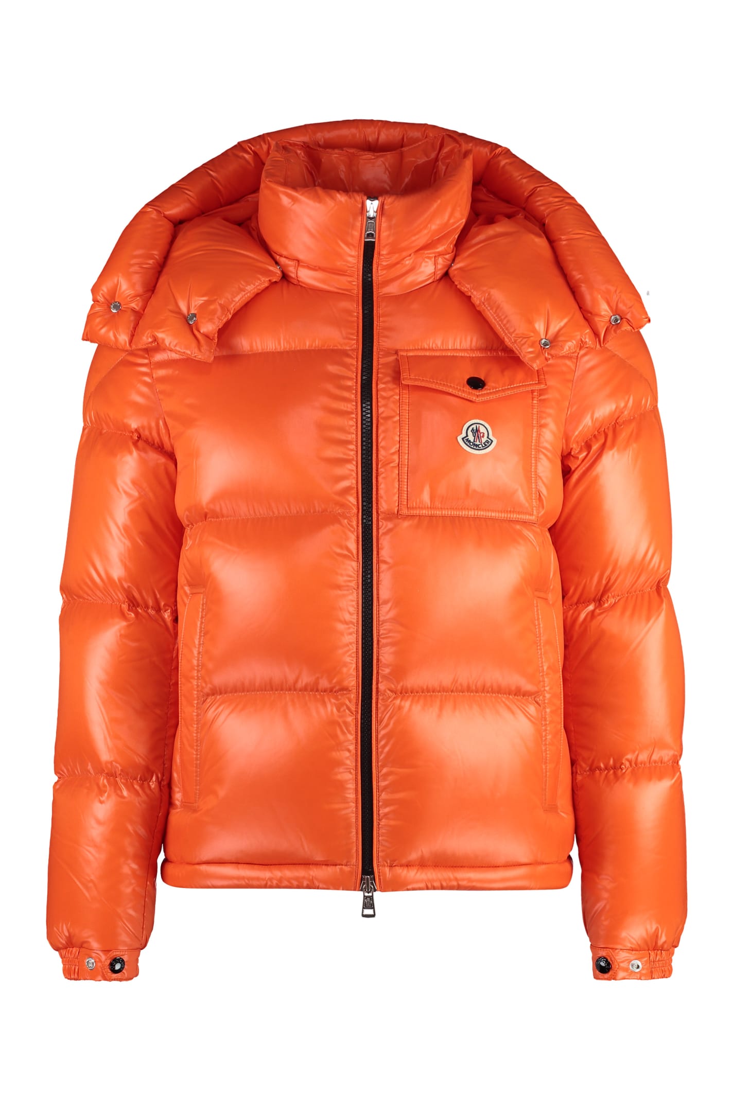 Shop Moncler Montbeliard Hooded Short Down Jacket In Orange