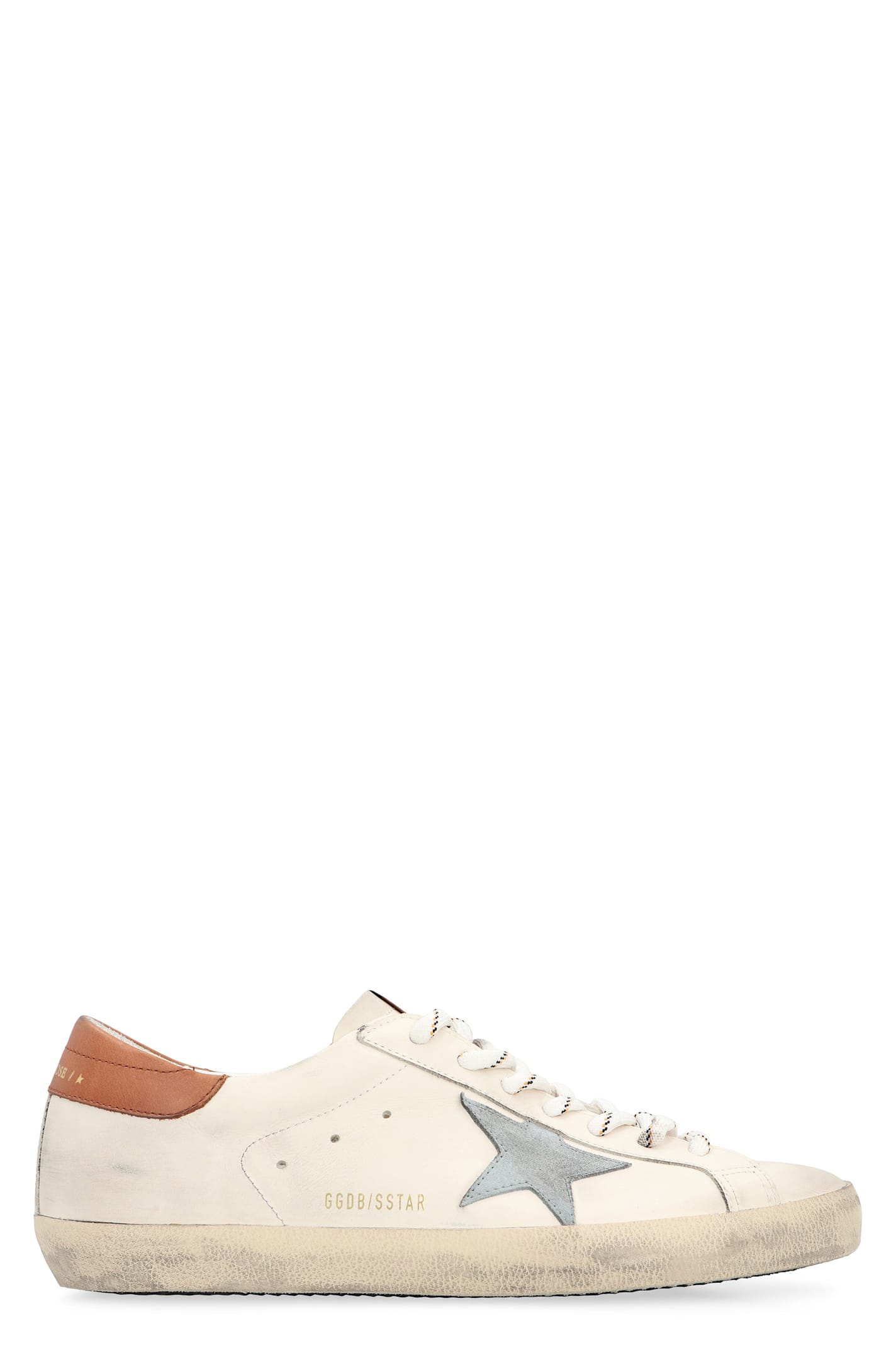 Golden Goose Super-star White Leather Sneakers With Grey Suede Star And Brown Heel In Neutral