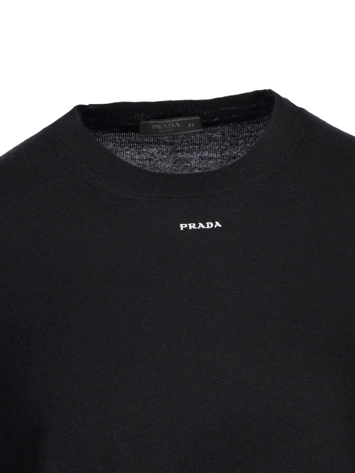 Shop Prada Logo Intarsia Crewneck Knitted Jumper In Nero