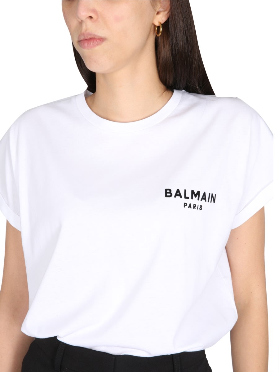 Shop Balmain Flocked Logo T-shirt In White