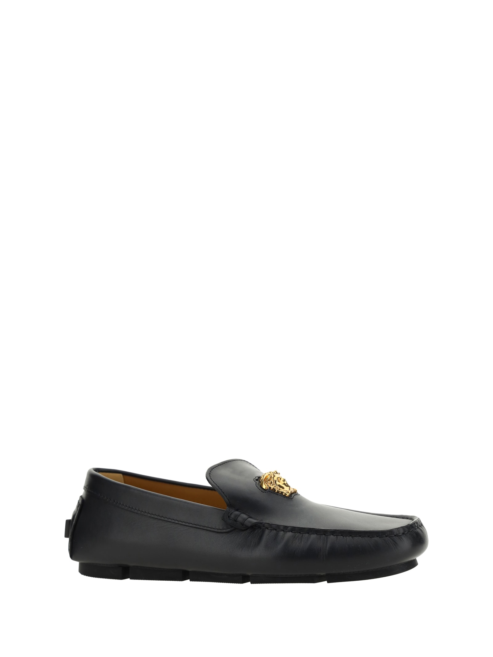 Shop Versace Loafers In Nero E Oro