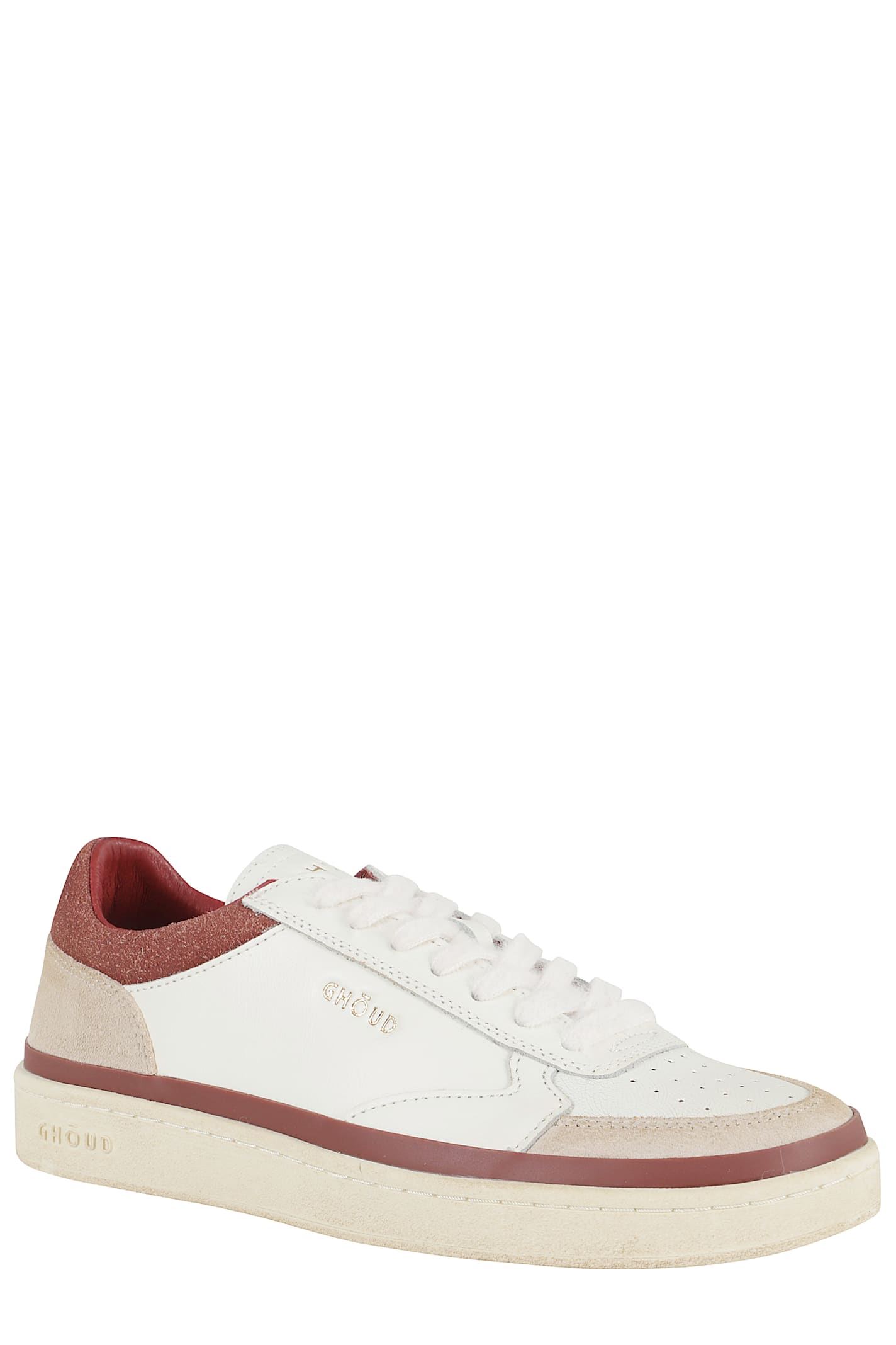 Ghoud Beige Low-top Sneakers With Perforated Detailing In White