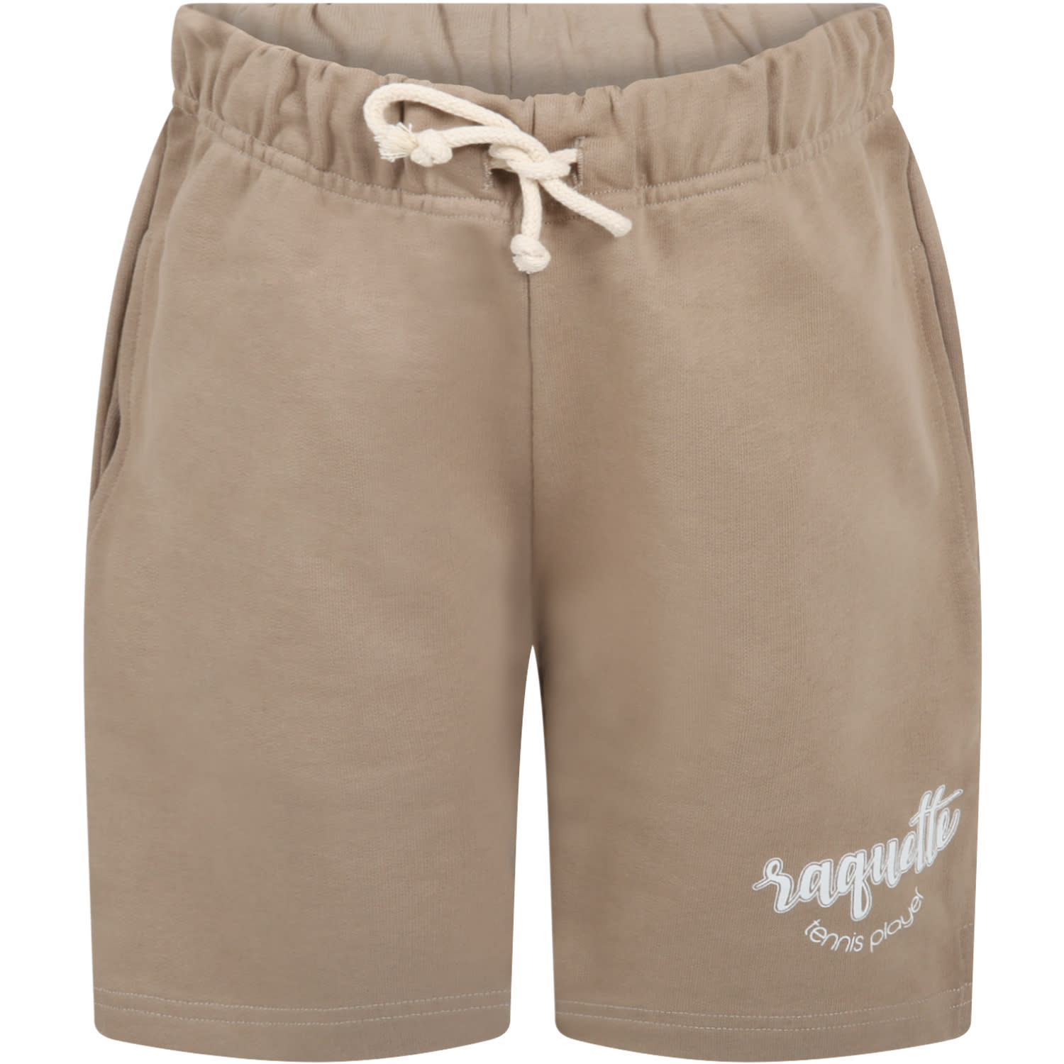 Raquette Beige Short For Boy With Logo