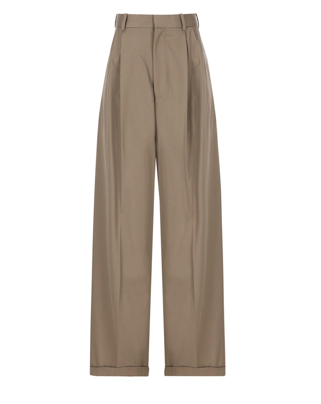 Shop Loewe Mid-rise Pleated Trousers In Khaki Brown