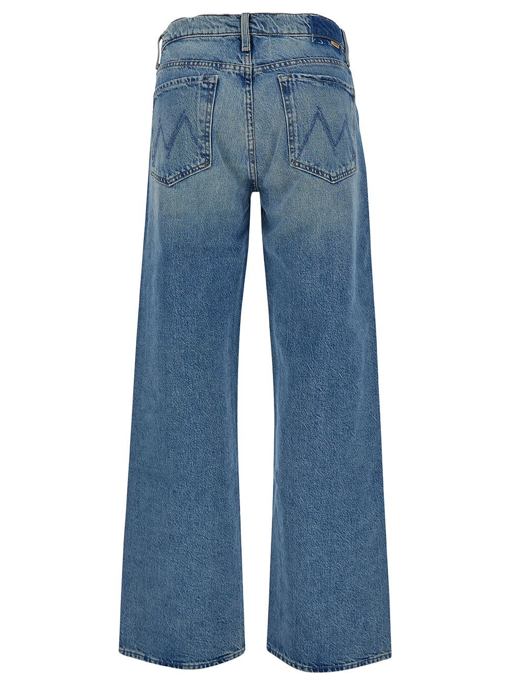 Shop Mother The Doudger Light Blue Straight Jeans With Logo Label In Cotton Denim Woman