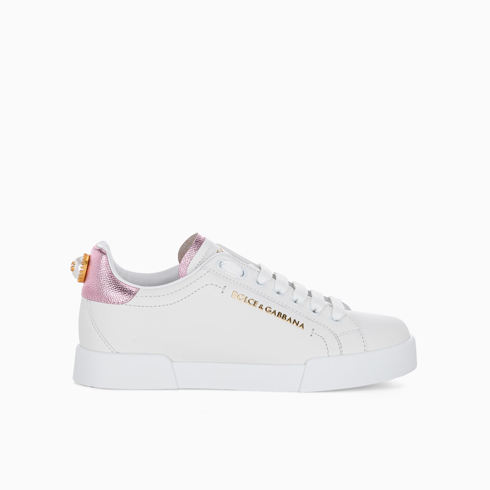 Click to view more detailed imagery on our partner's website Dolce & Gabbana Portofino Sneakers In White Pink