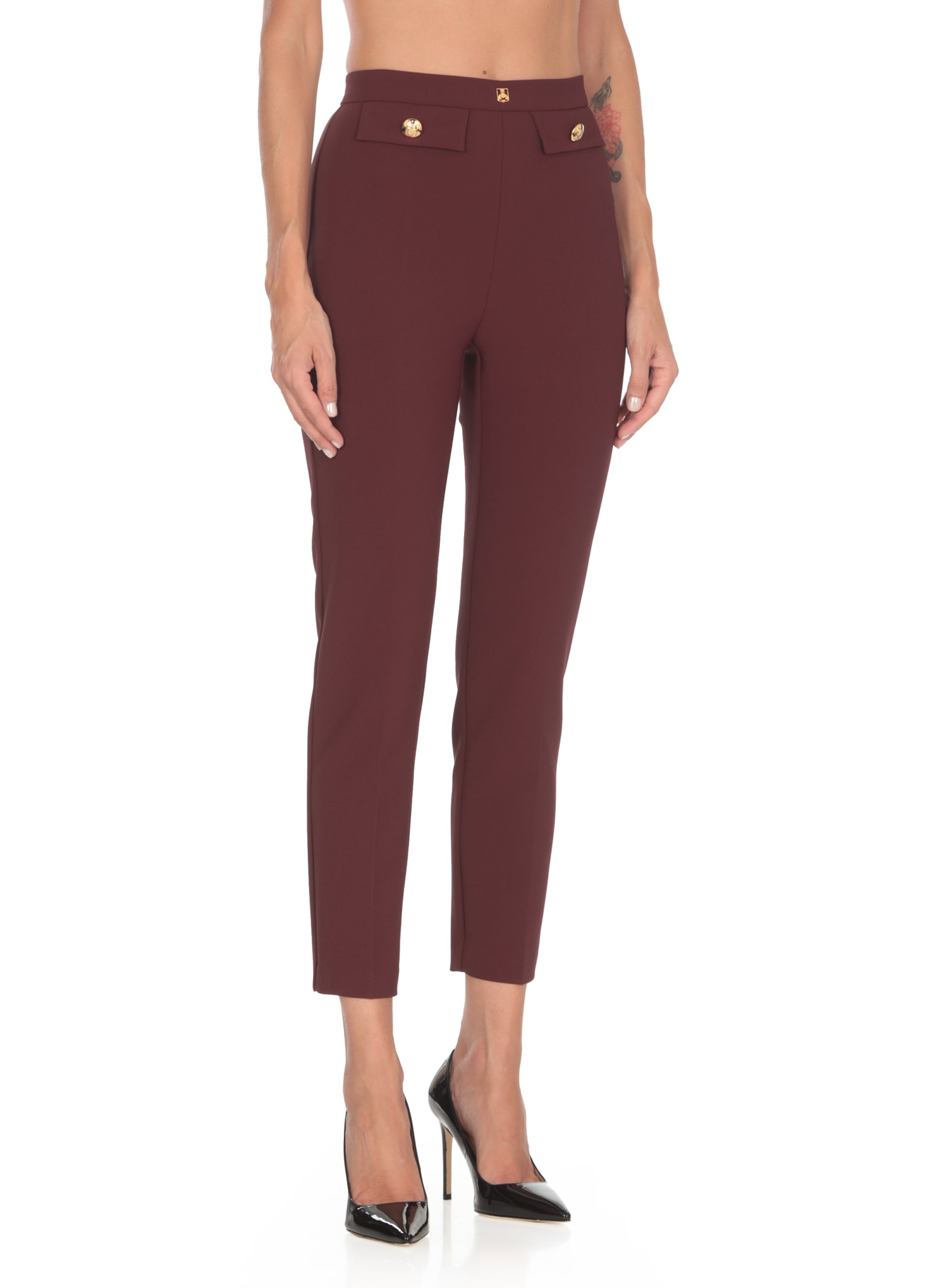 Shop Elisabetta Franchi Pants With Logo In Bordeaux