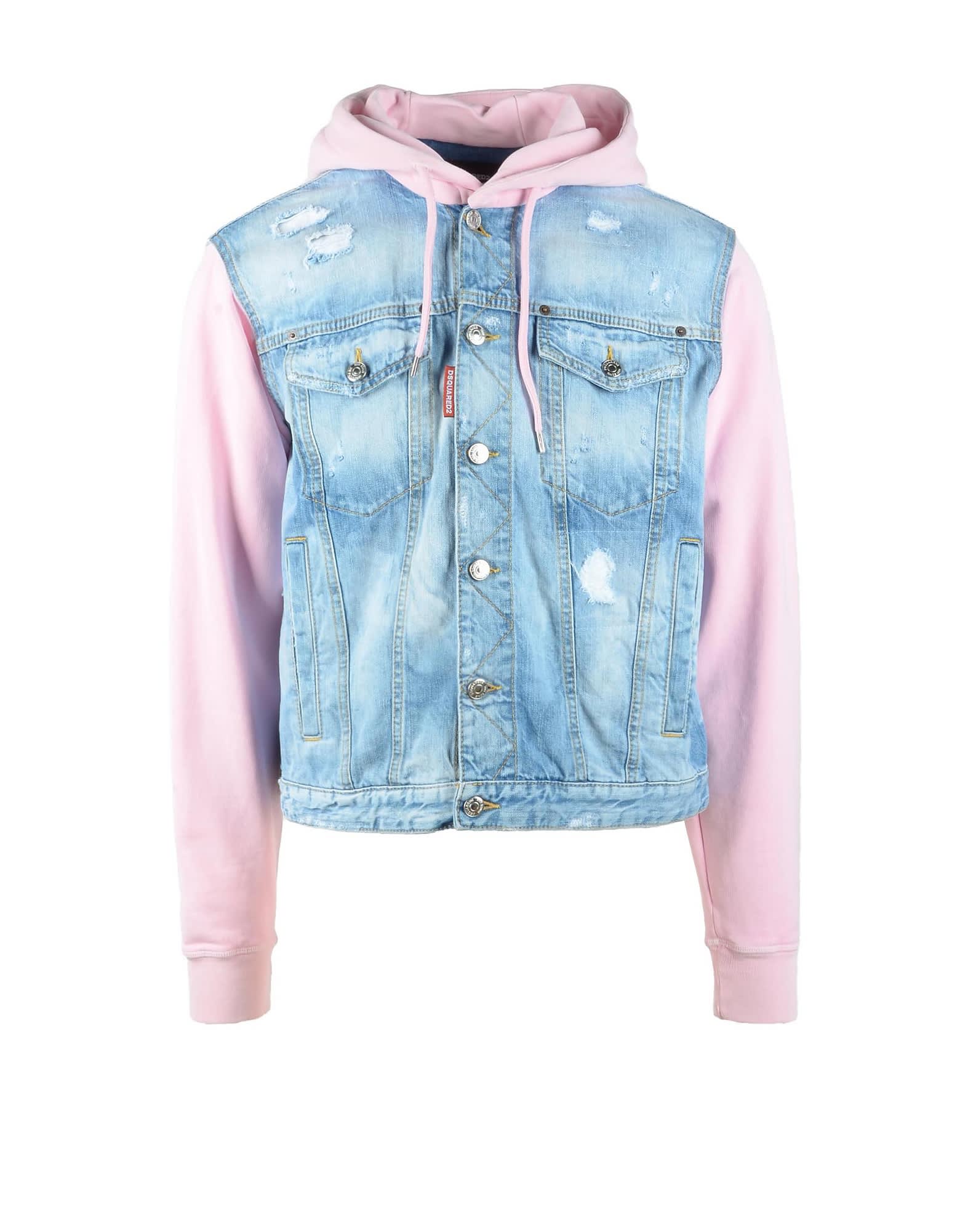 Dsquared2 Pink Cotton And Light Blue Denim Jacket In Pink