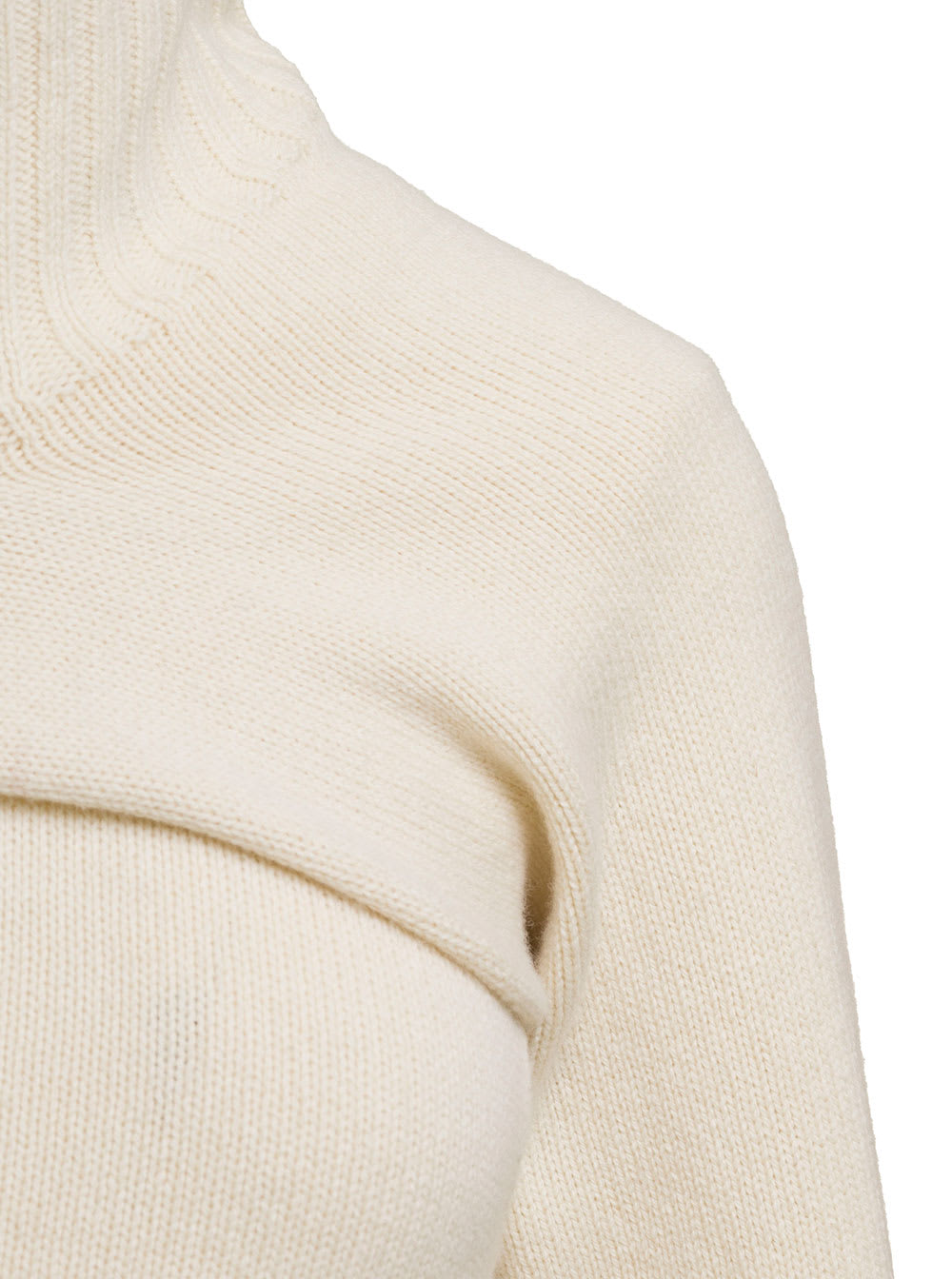 Shop Jil Sander Cream White Two-piece Sweater With High-neck In Wool Woman In Beige