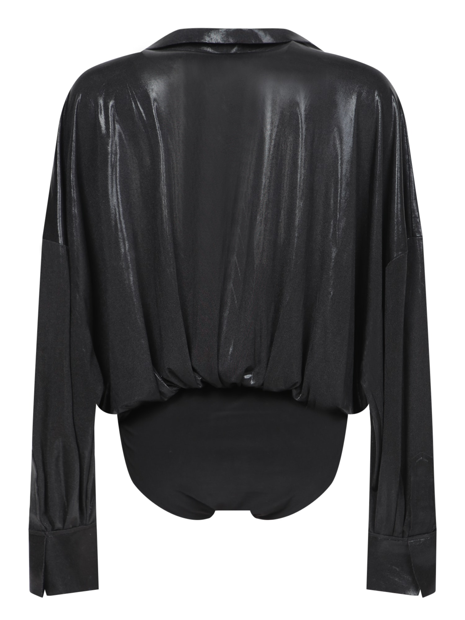 Shop Norma Kamali Lamã© Black Bodysuit