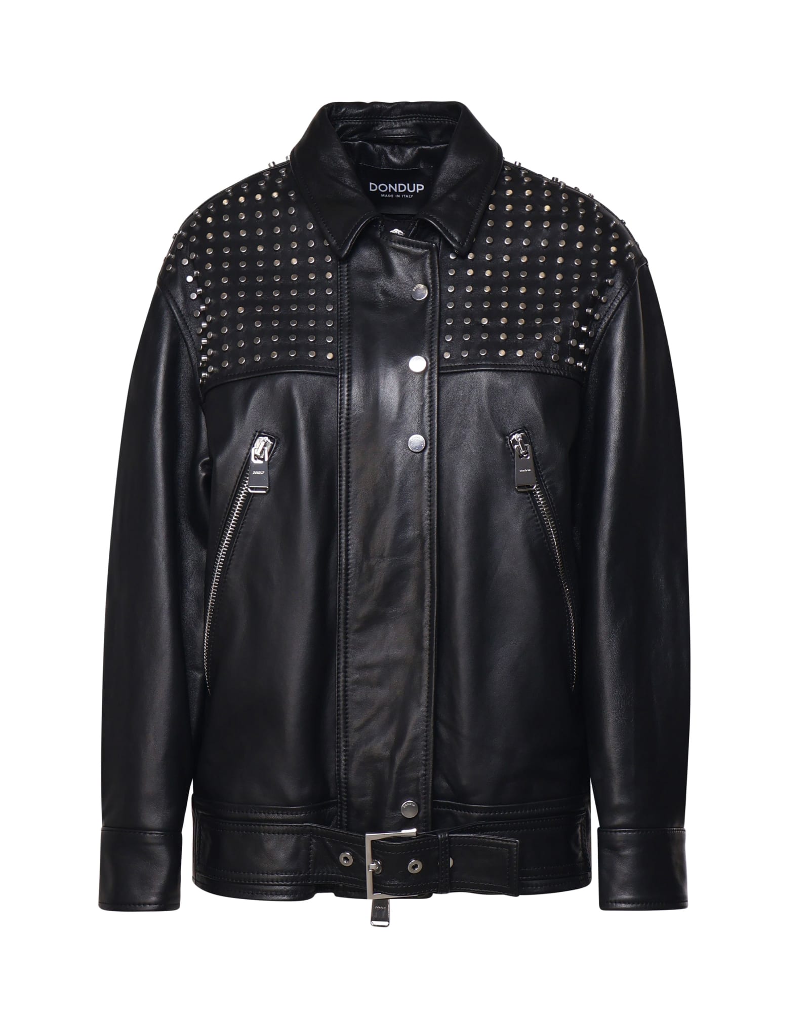 Shop Dondup Leather Biker With Studs In Black