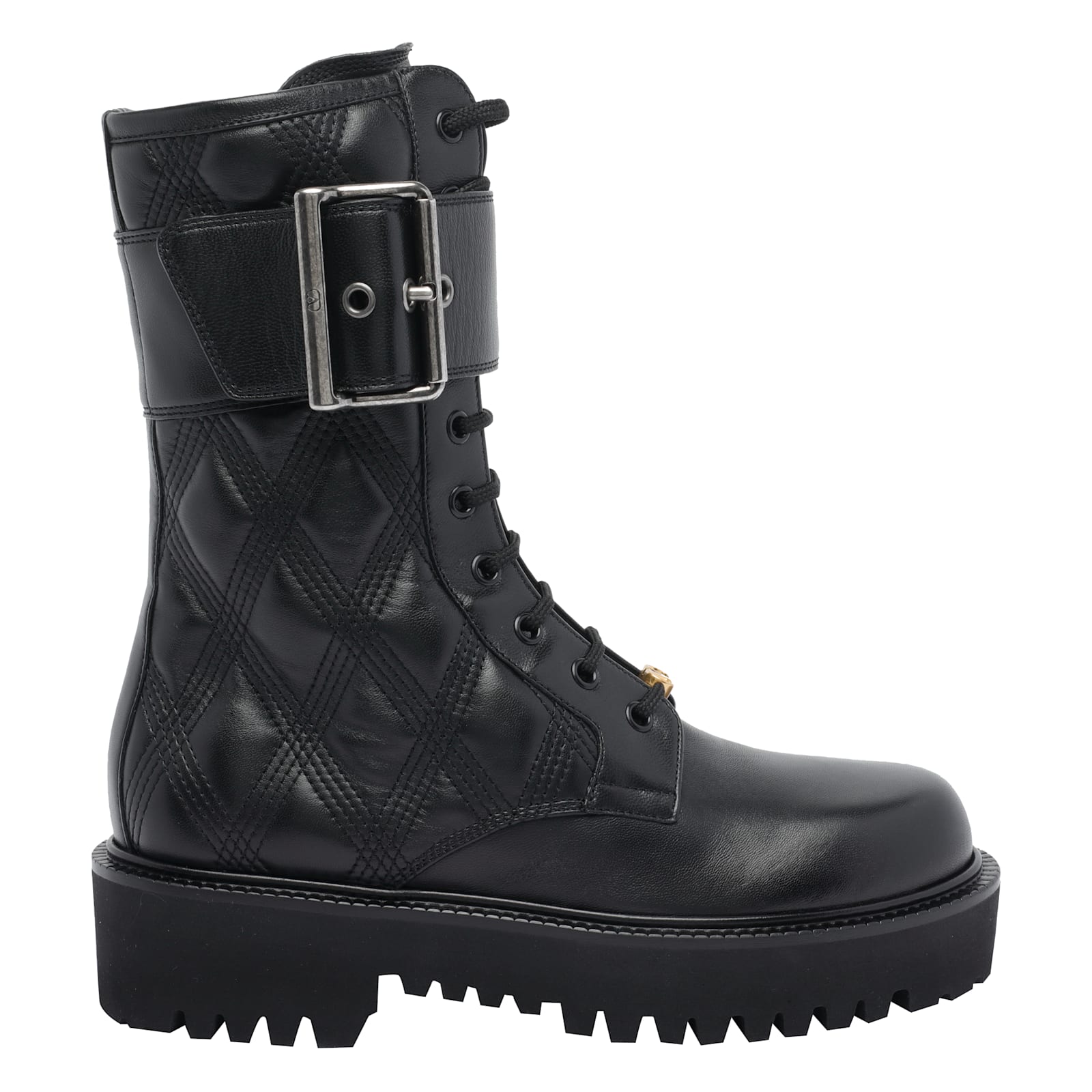 Valentino Quilted Combat Booties Buckle Detail In Black