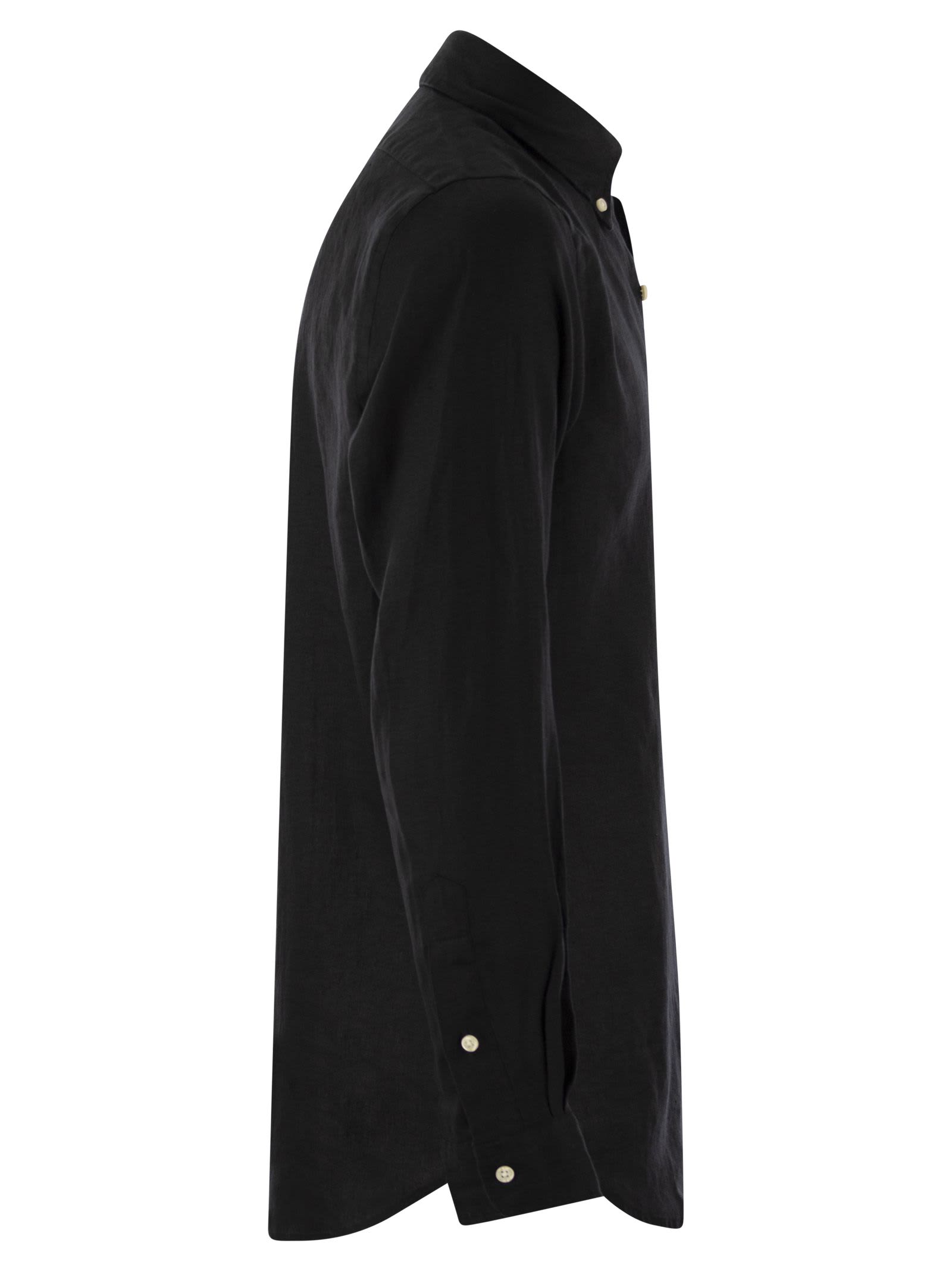 Polo Ralph Lauren Black Shirt With Button-down Collar And Pony Embroidery On The Front In Black