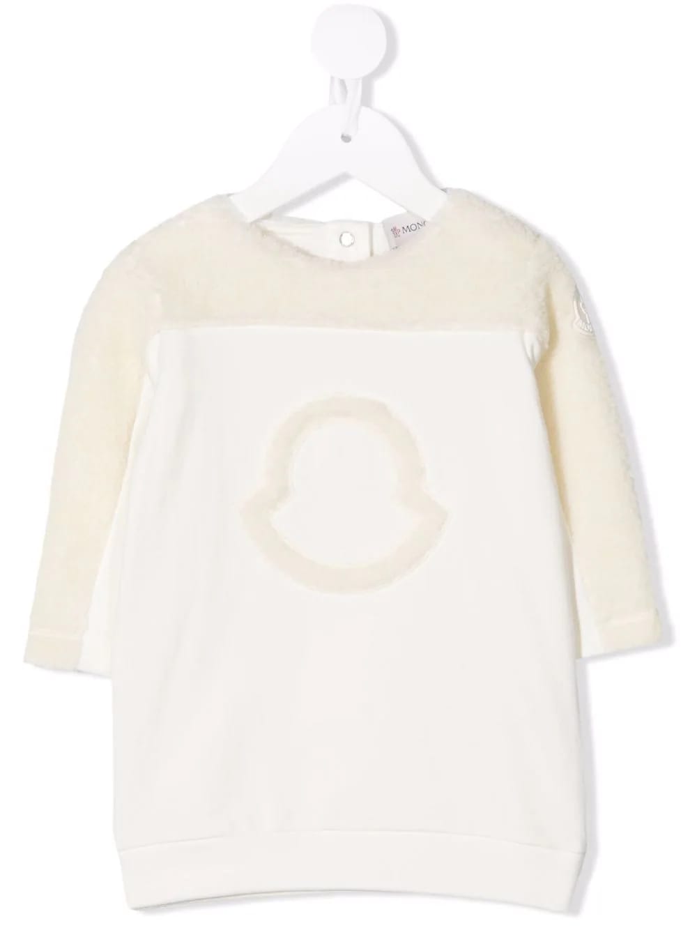 Moncler Kids White Dress With Logo And Faux Shearling