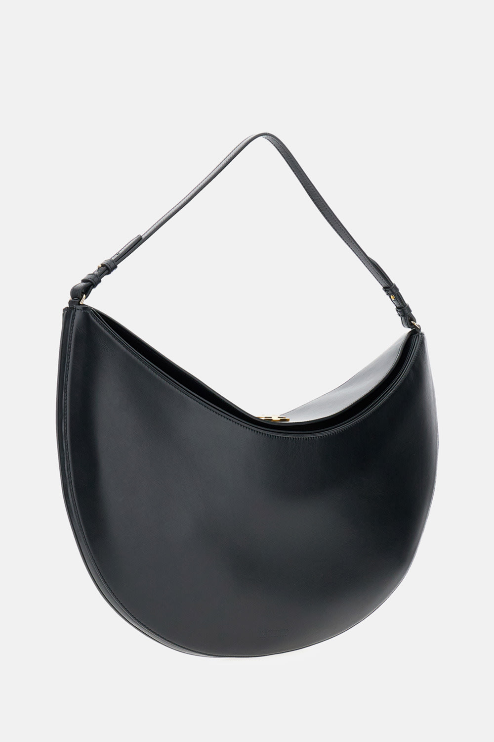 Jacquemus Curved Half-moon Leather Shoulder Bag In Black