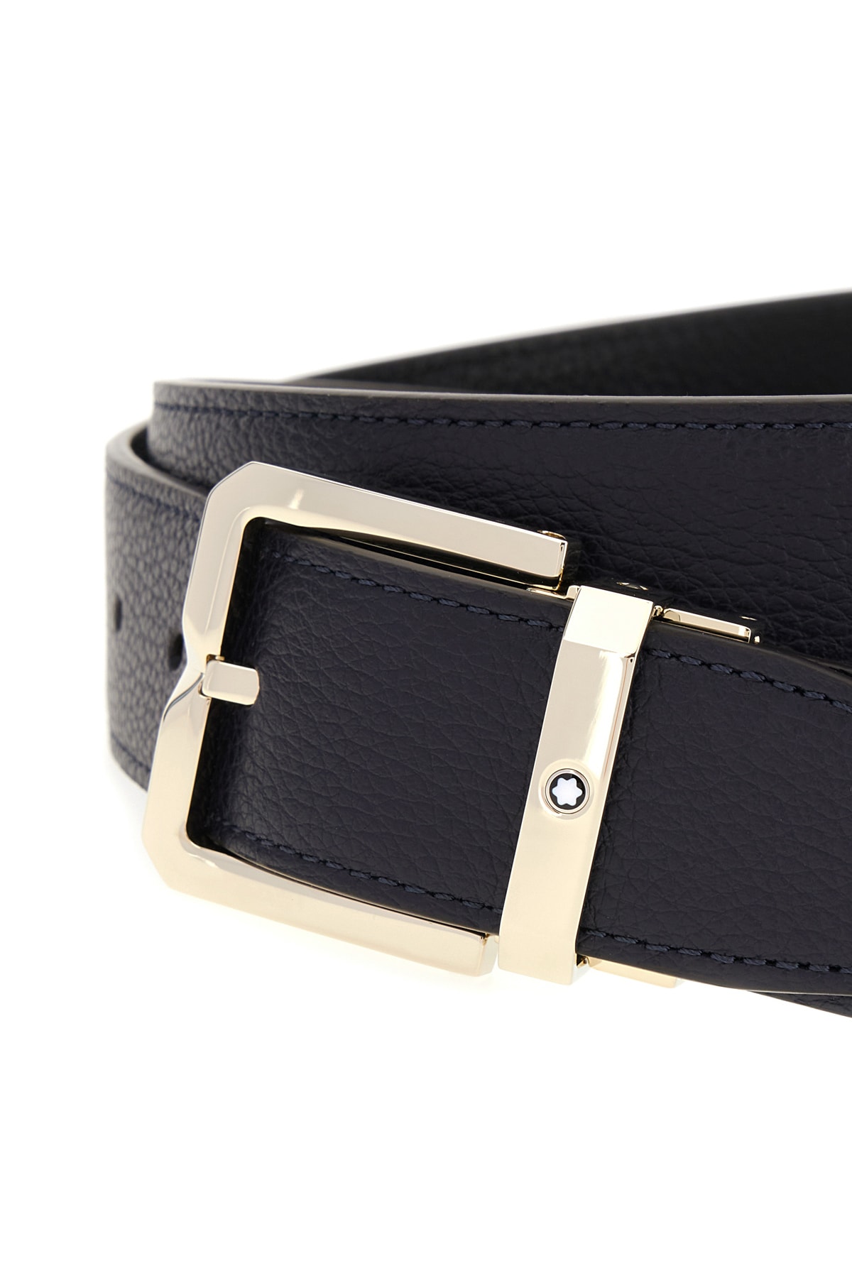 Shop Montblanc Black Leather Reversible Belt In Blue Black