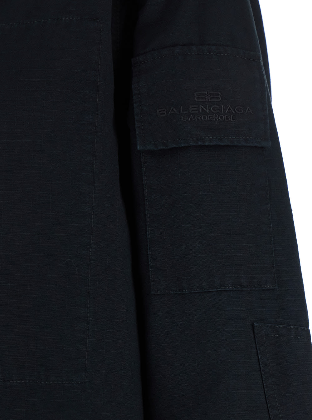 Balenciaga Dark Gray Shirt With Patched Chest Pockets In Ripstop Cotton Man In Grey