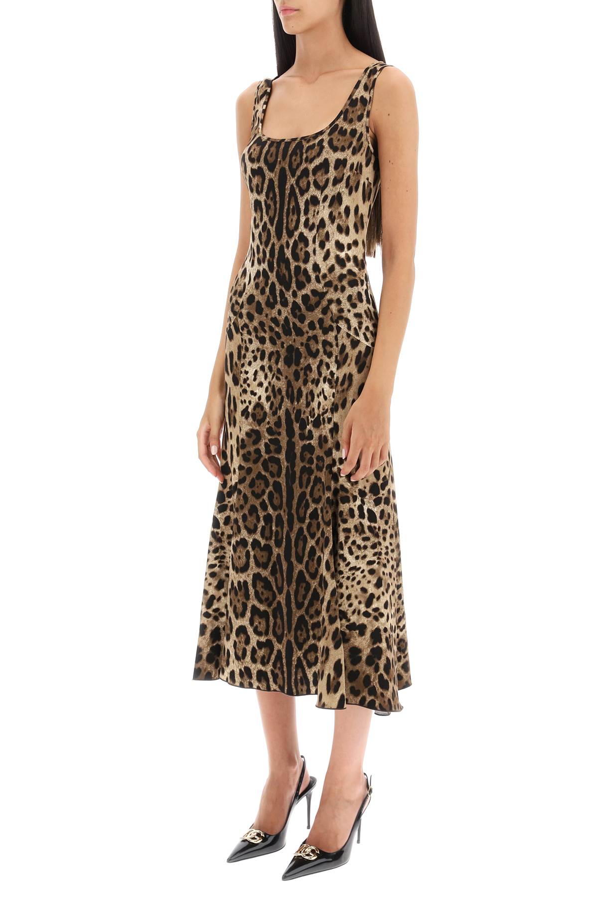 Shop Dolce & Gabbana Leopard Print Jersey Midi Dress In Multicolor