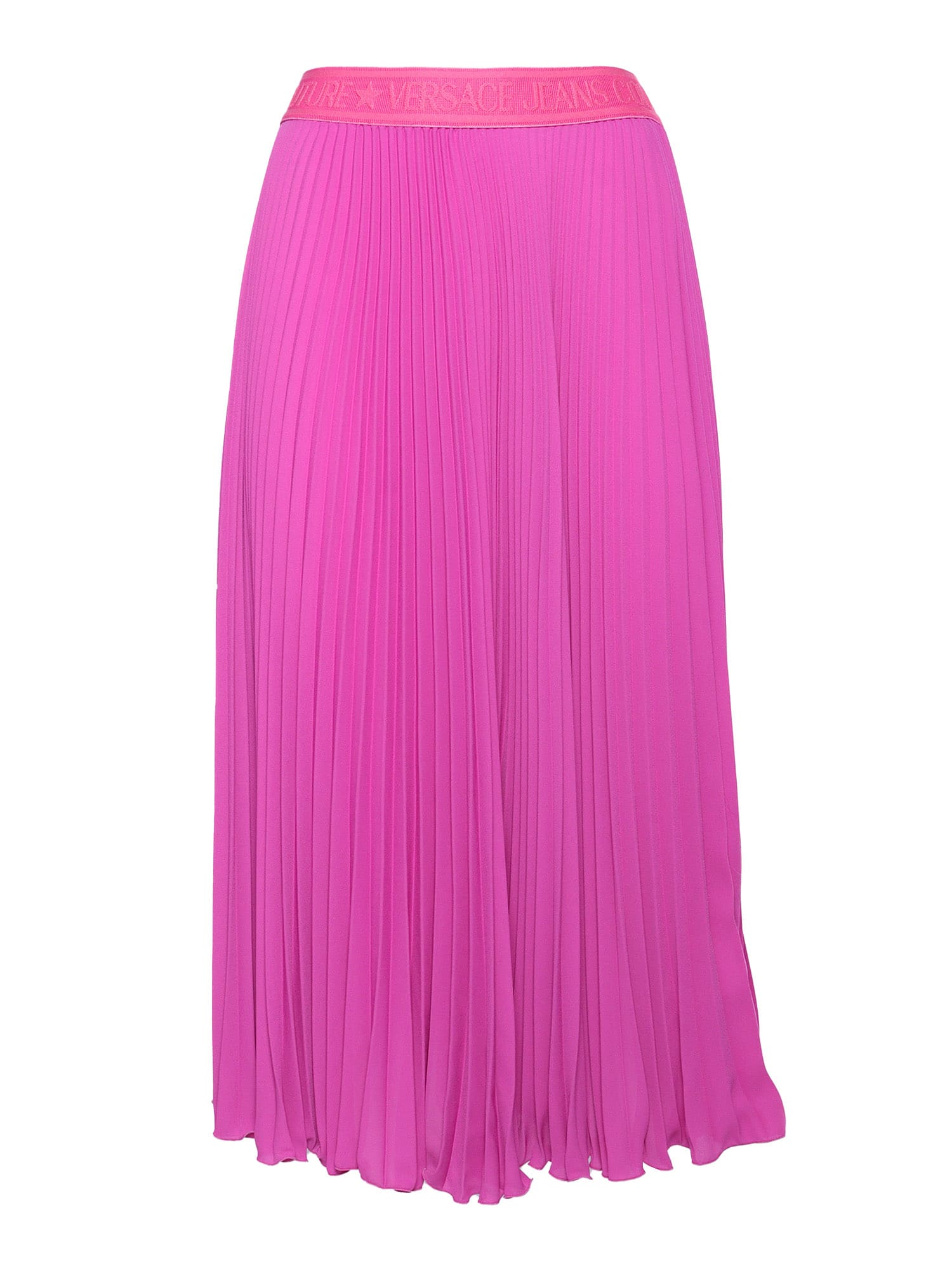 Versace Jeans Couture Pleated Logo-waistband Midi Skirt In Fuchsia