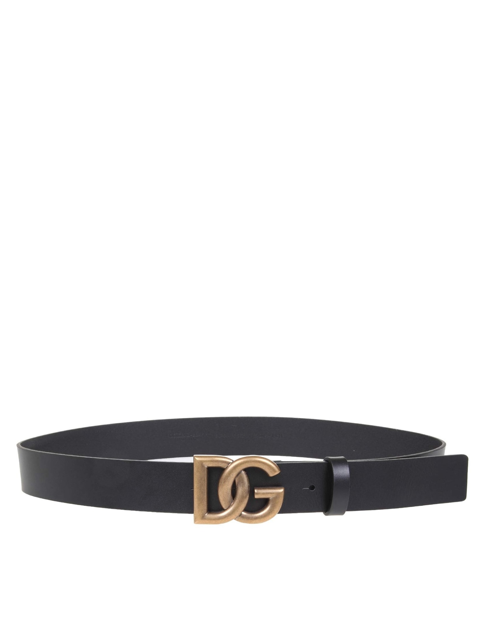 Dolce & Gabbana Belt In Calfskin With Crossed Dg Logo In Antique Metal
