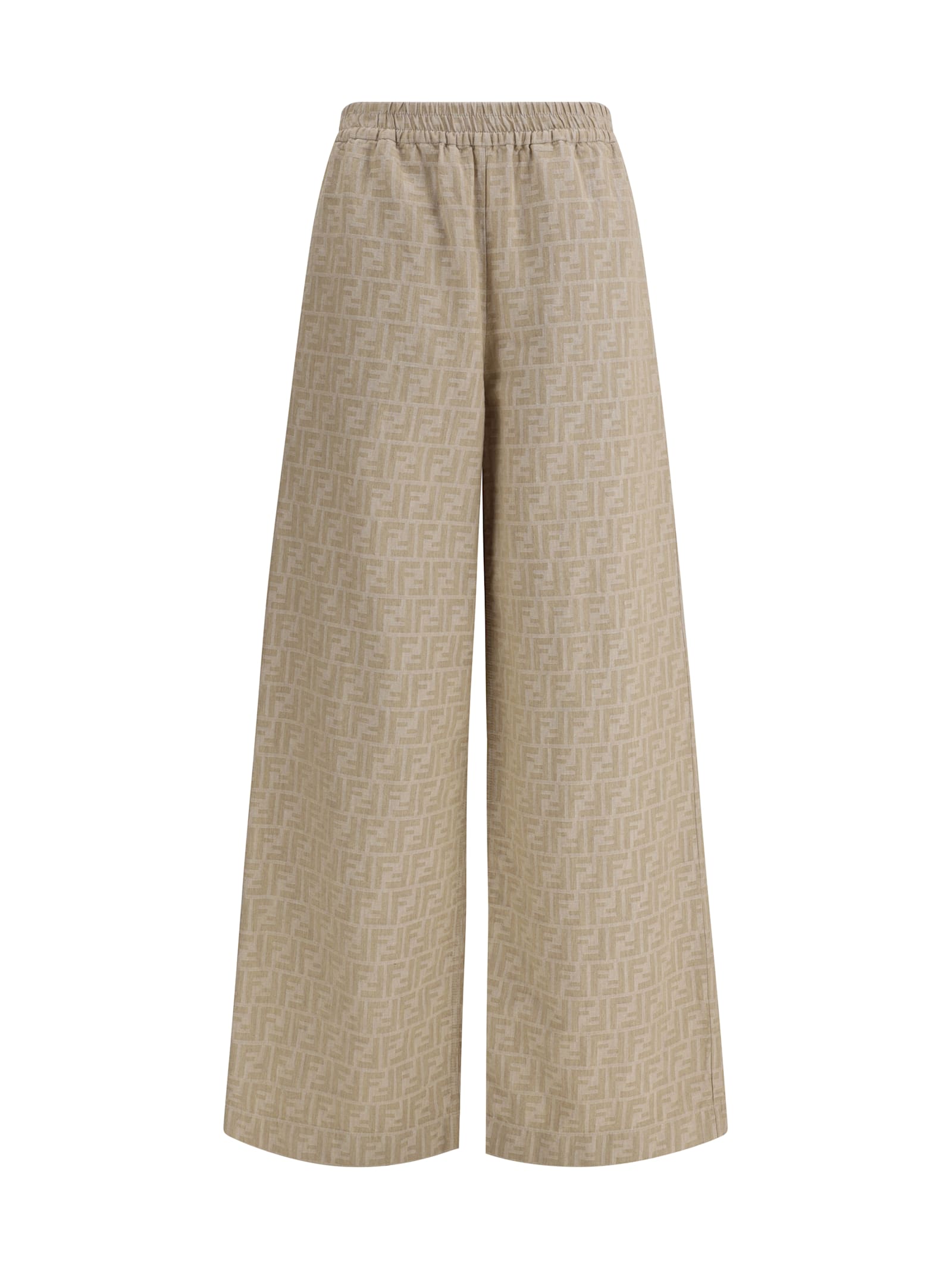 Fendi Women Ff Cotton And Linen Trousers In Neutral